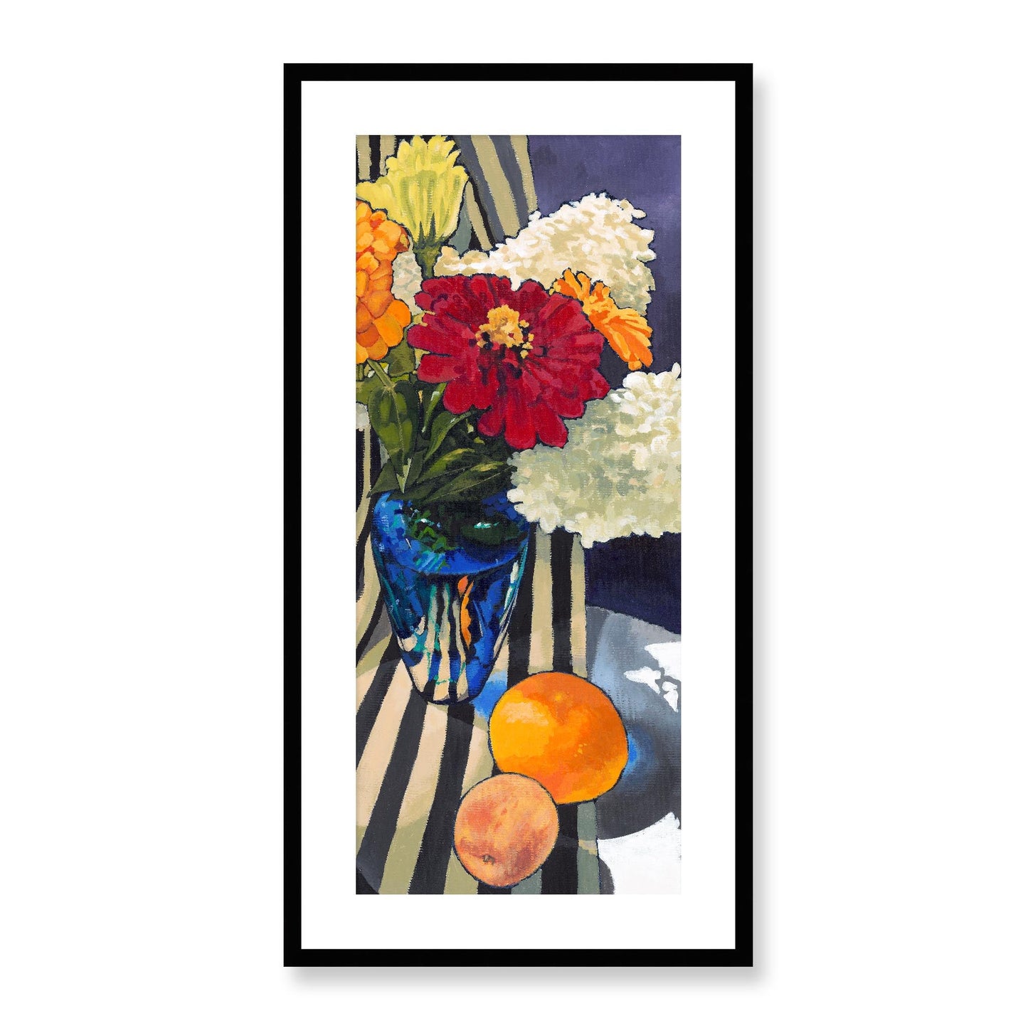 Framed Fine Art Print, White Mat - 16x32 inches | Hydrangeas & Zinnias, FPT-1030-1121-001, Prints, Fine art, Black Frame, 41 x 81 cm ,16 x 32 inches