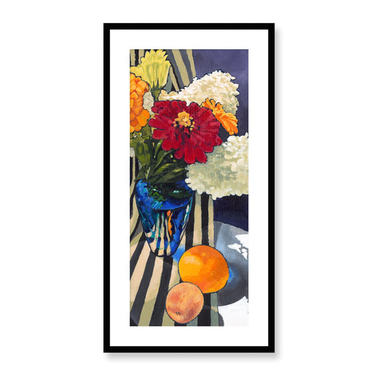 Framed Fine Art Print, White Mat - 16x32 inches | Hydrangeas & Zinnias, FPT-1030-1121-001, Prints, Fine art, Black Frame, 41 x 81 cm ,16 x 32 inches