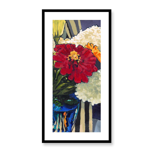 Framed Fine Art Print, White Mat - 16x32 inches | Hydrangeas & Zinnias, FPT-1030-1121-002, Prints, Fine art, Black Frame, 41 x 81 cm ,16 x 32 inches
