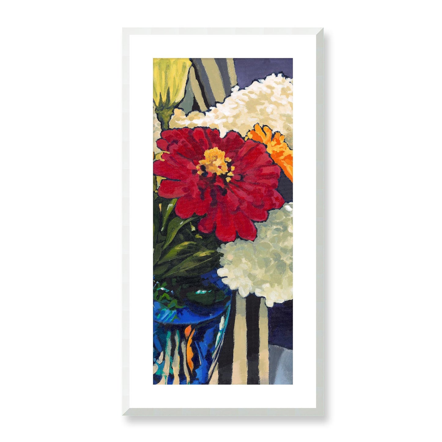 Framed Fine Art Print, White Mat - 16x32 inches | Hydrangeas & Zinnias, FPT-1030-1121-002, Prints, Fine art, White Frame, 41 x 81 cm ,16 x 32 inches