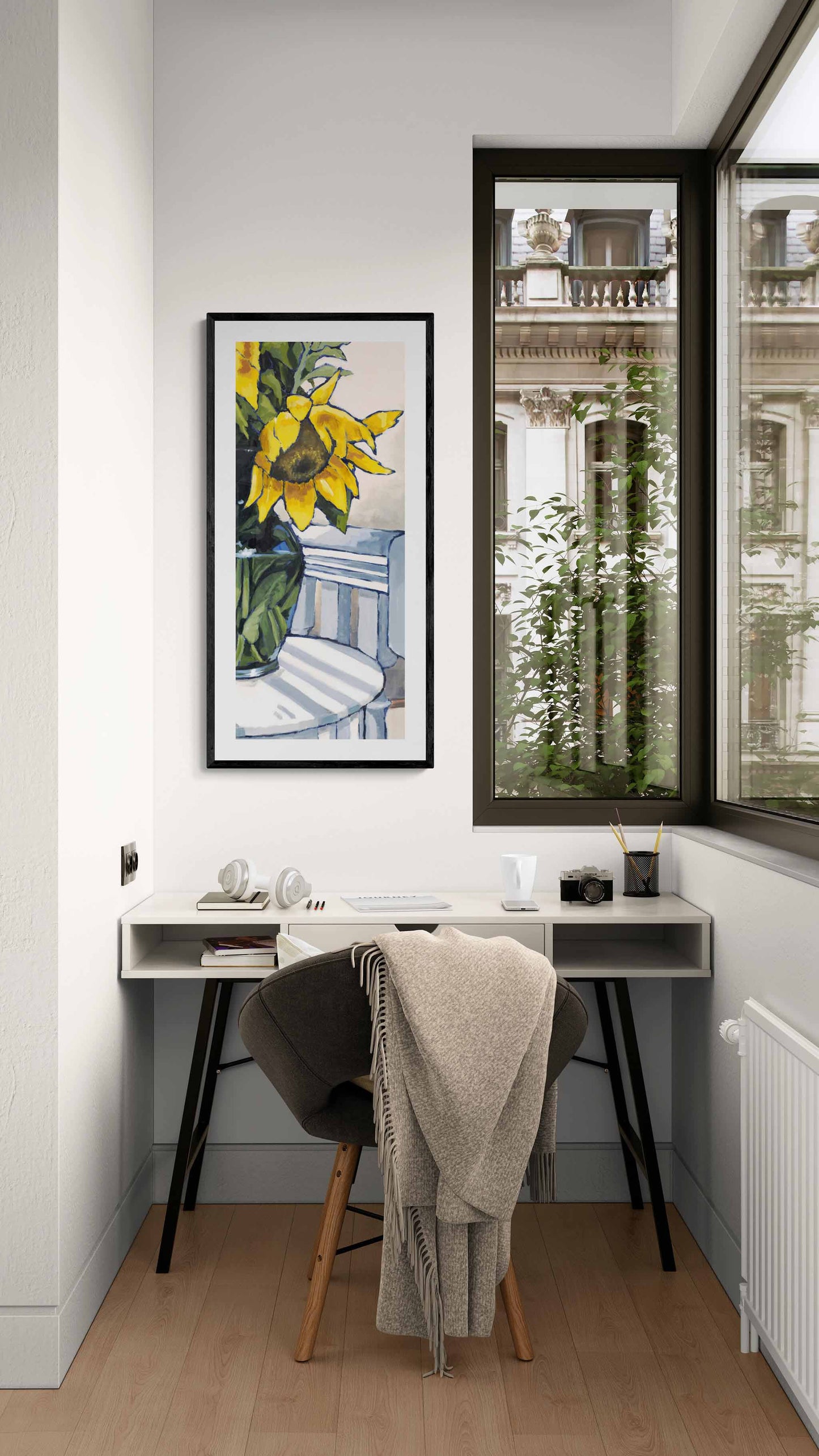 Framed Fine Art Print, White Mat - 16x32 inches | Sunflowers, FPT-1040-003
