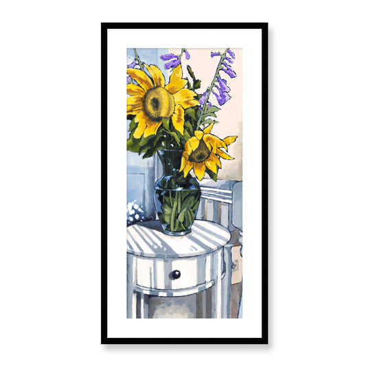 Framed Fine Art Print, White Mat - 16x32 inches | Sunflowers, FPT-1040-1118-001, Prints, Fine art, Black Frame, 41 x 81 cm ,16 x 32 inches