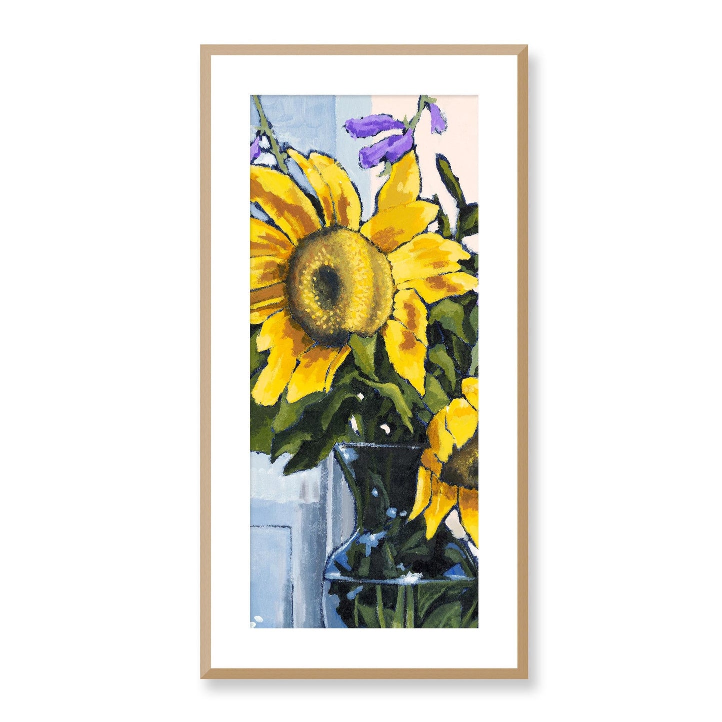 Framed Fine Art Print, White Mat - 16x32 inches | Sunflowers, FPT-1040-1118-002, Prints, Fine art, Natural Frame, 41 x 81 cm ,16 x 32 inches