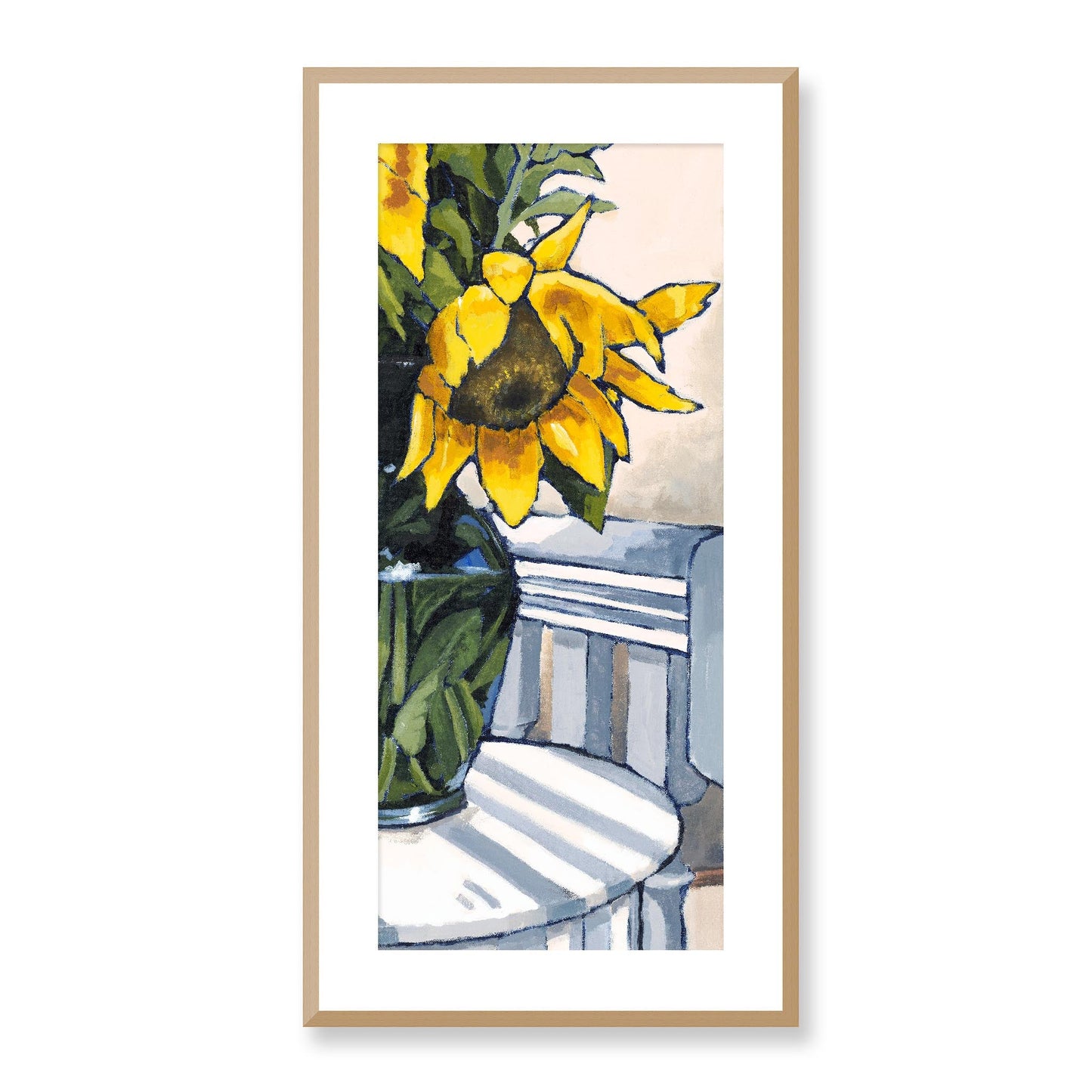 Framed Fine Art Print, White Mat - 16x32 inches | Sunflowers, FPT-1040-1118-003, Prints, Fine art, Natural Frame, 41 x 81 cm ,16 x 32 inches