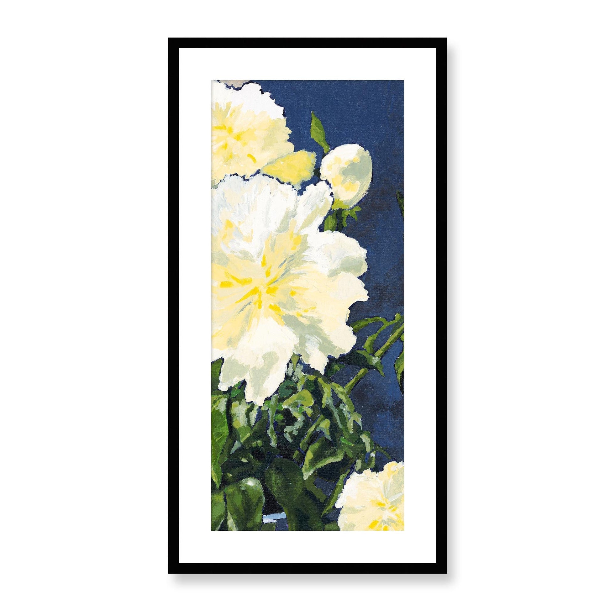 Framed Fine Art Print, White Mat - 16x32 inches | White Peonies, FPT-1050-1120, Prints, Fine art, Black Frame, 41 x 81 cm ,16 x 32 inches