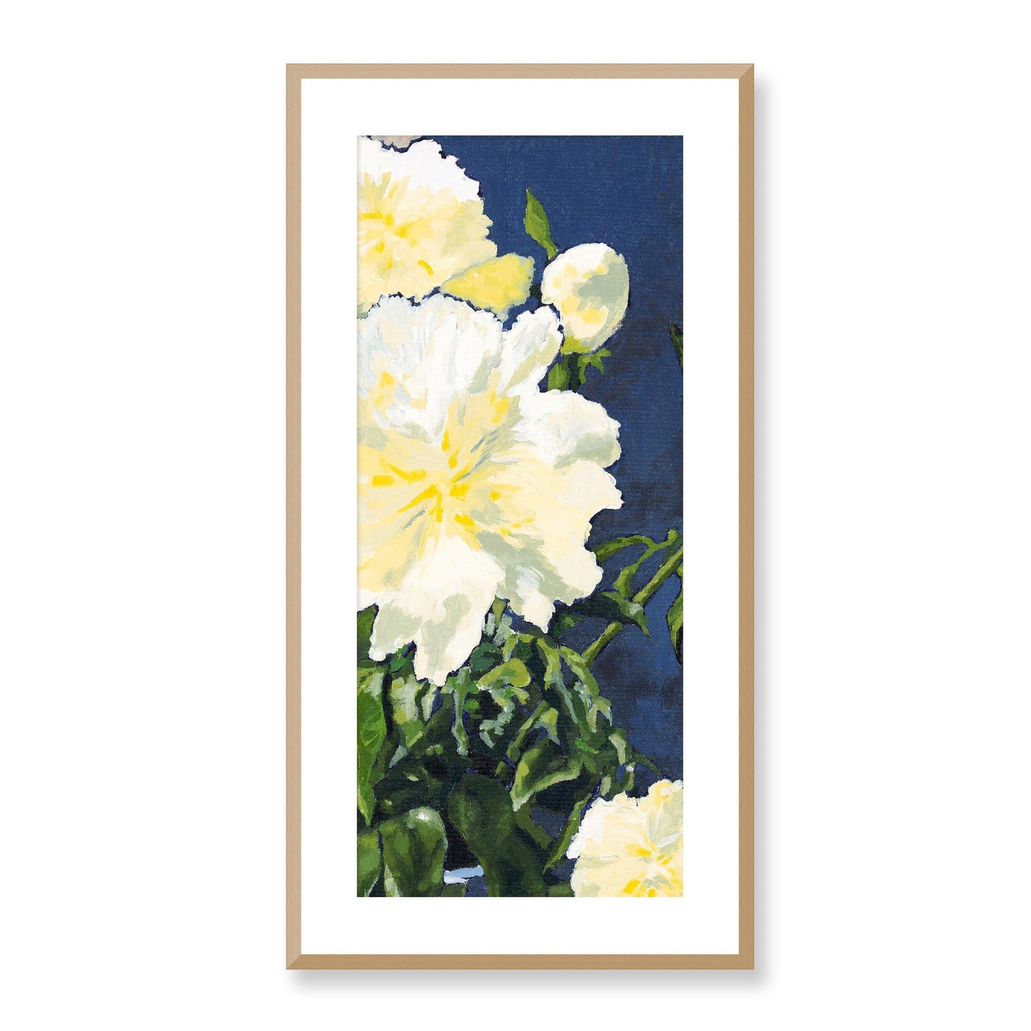 Framed Fine Art Print, White Mat - 16x32 inches | White Peonies, FPT-1050-1120, Prints, Fine art, Natural Frame, 41 x 81 cm ,16 x 32 inches