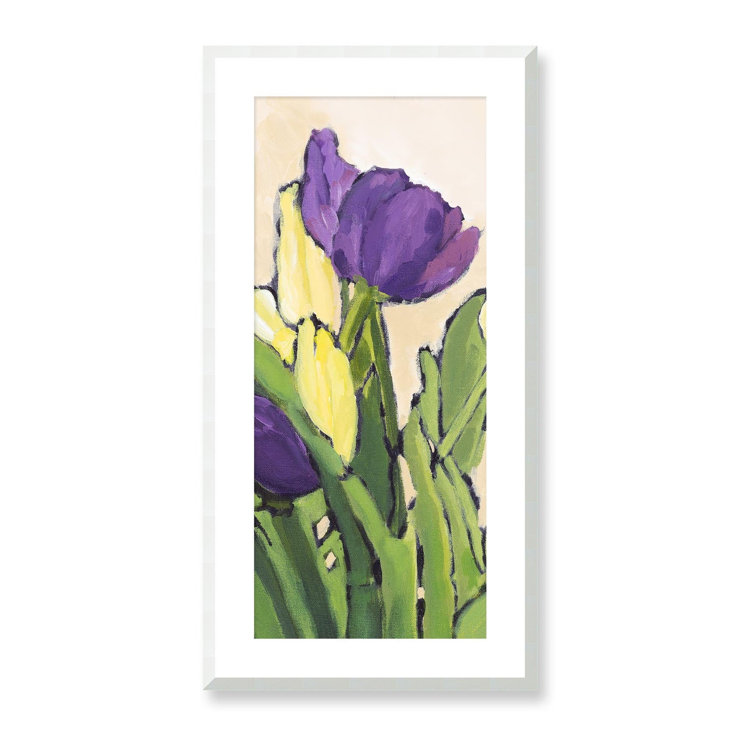 Framed Fine Art Print, White Mat - 16x32 inches | Purple & Yellow Tulips, FPT-1060-1117-002, Prints, Fine art, White Frame, 41 x 81 cm ,16 x 32 inches