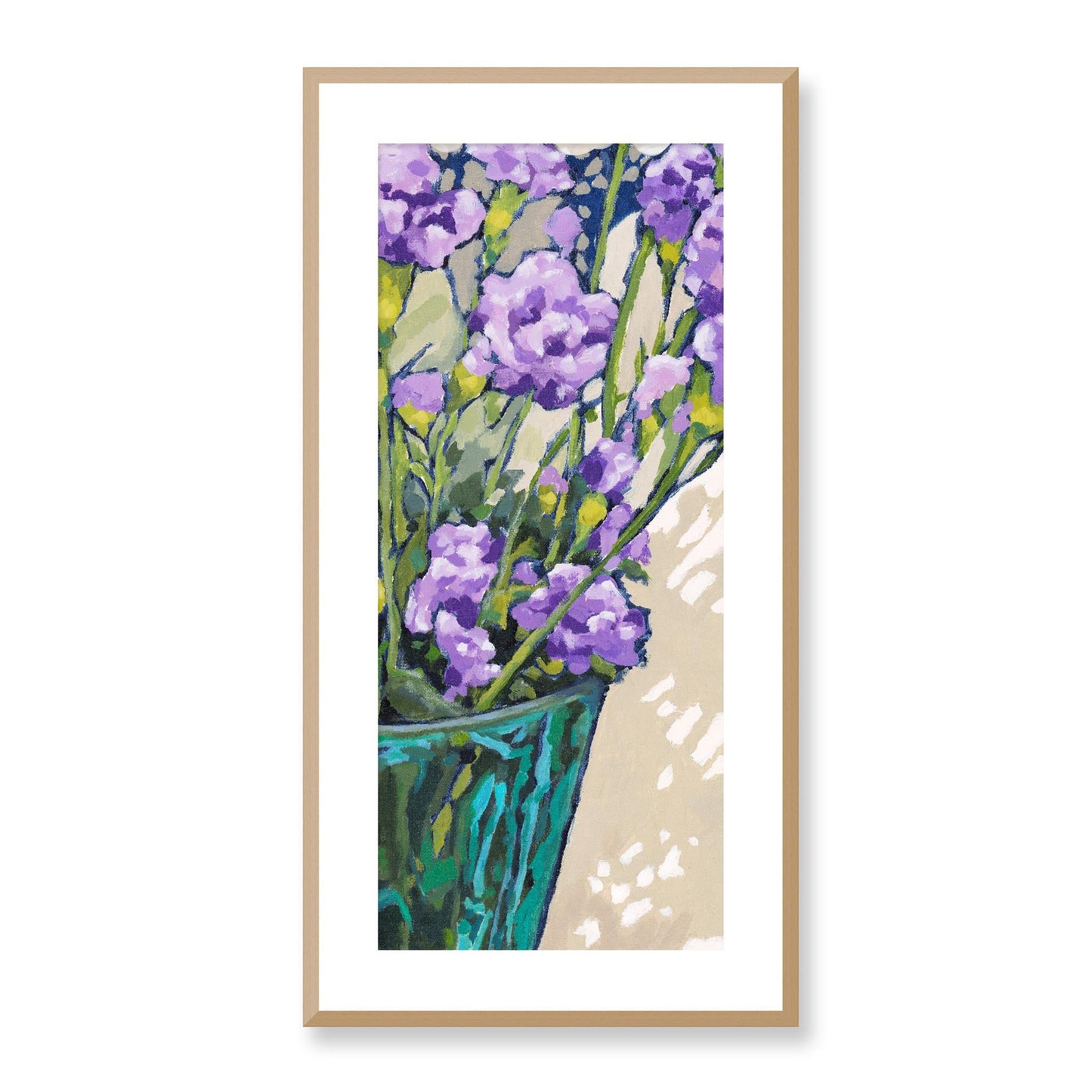 Framed Fine Art Print, White Mat - 16x32 inches | Mauve Carnations, FPT-1070-1119-001, Prints, Fine art, Natural Frame, 41 x 81 cm ,16 x 32 inches