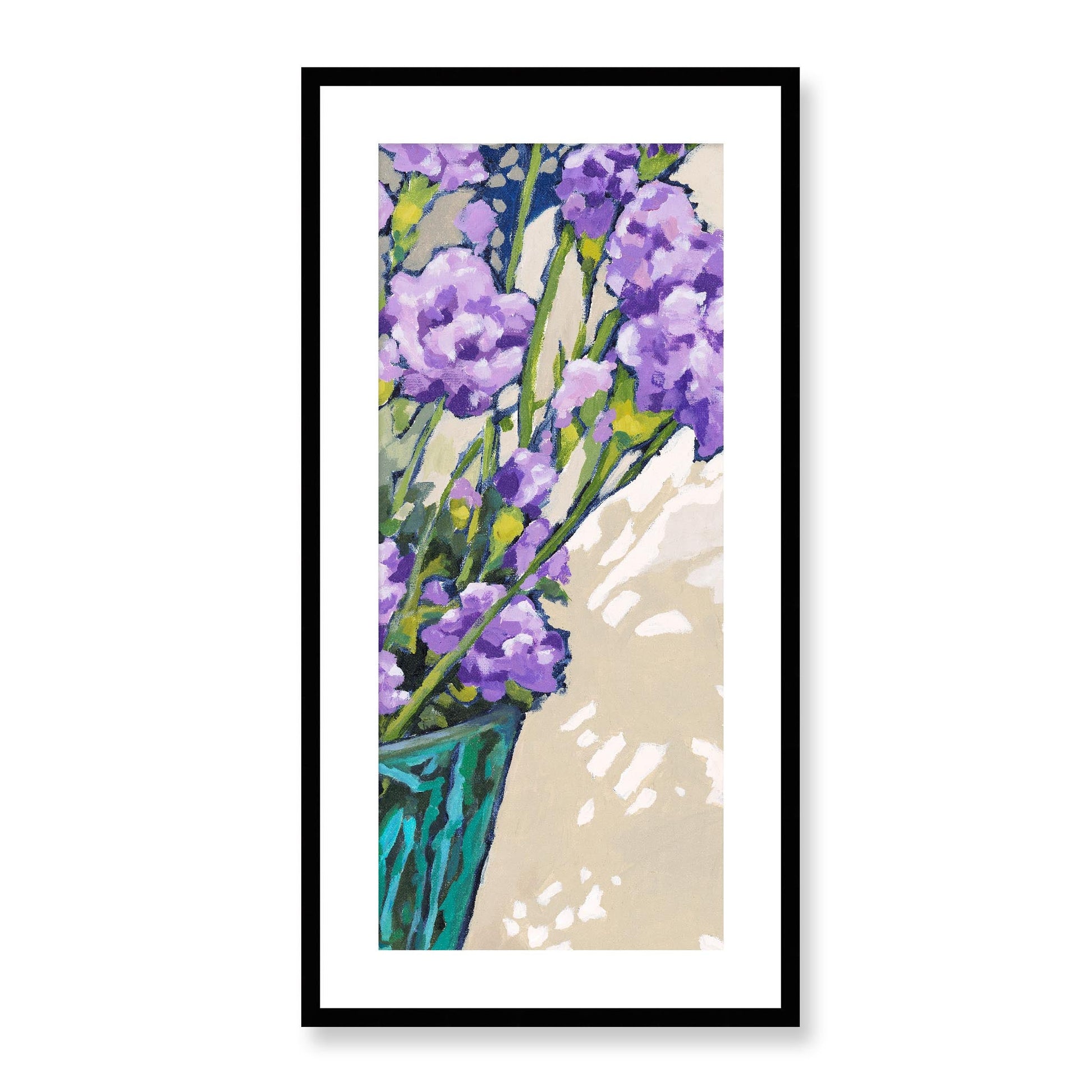 Framed Fine Art Print, White Mat - 16x32 inches | Mauve Carnations, FPT-1070-1119-002, Prints, Fine art, Black Frame, 41 x 81 cm ,16 x 32 inches