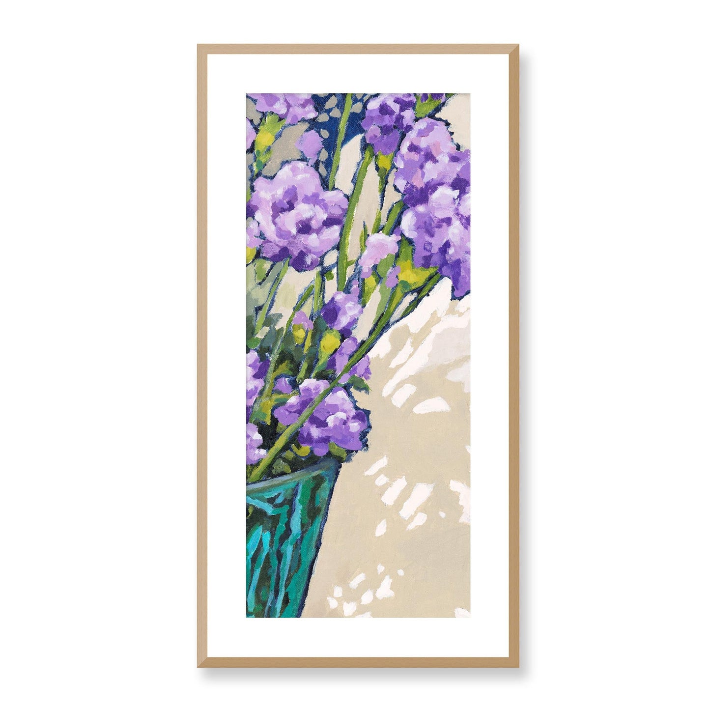 Framed Fine Art Print, White Mat - 16x32 inches | Mauve Carnations, FPT-1070-1119-002, Prints, Fine art, Natural Frame, 41 x 81 cm ,16 x 32 inches