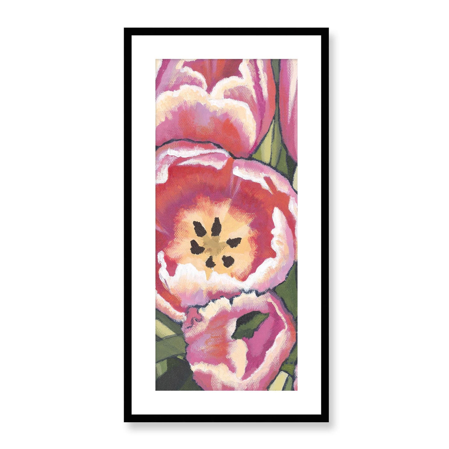 Framed Fine Art Print, White Mat - 16x32 inches | Pink Tulips, FPT-1080-1123, Prints, Fine art, Black Frame, 41 x 81 cm ,16 x 32 inches