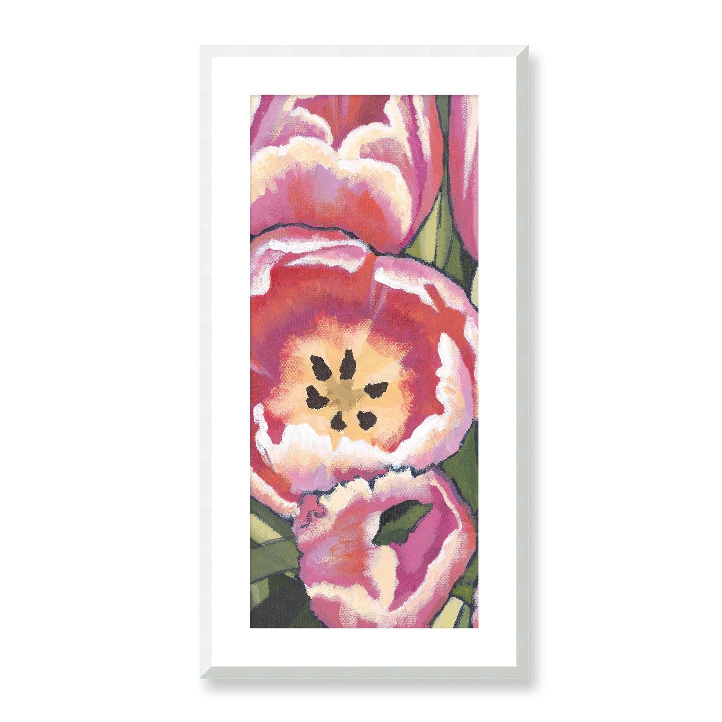 Framed Fine Art Print, White Mat - 16x32 inches | Pink Tulips, FPT-1080-1123, Prints, Fine art, White Frame, 41 x 81 cm ,16 x 32 inches