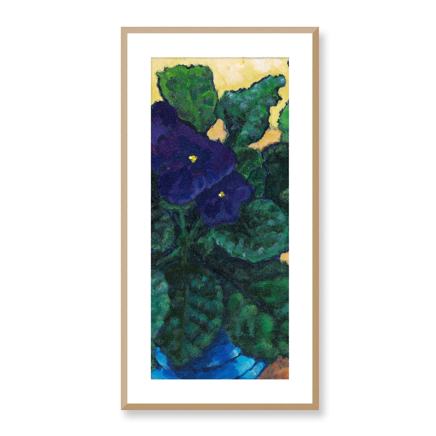 Framed Fine Art Print, White Mat - 16x32 inches | African Violets, FPT-1090-1107, Prints, Fine art, Natural Frame, 41 x 81 cm ,16 x 32 inches