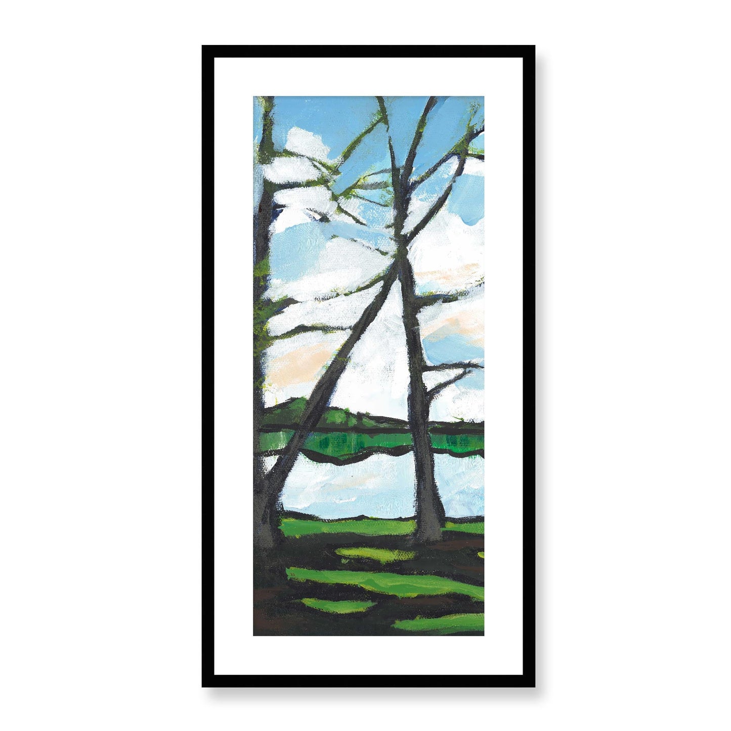 Framed Fine Art Print, White Mat - 16x33 inches | Lakeshore, FP3-1101-L, Prints, Fine art, Black Frame, 41 x 84 cm ,16 x 33 inches