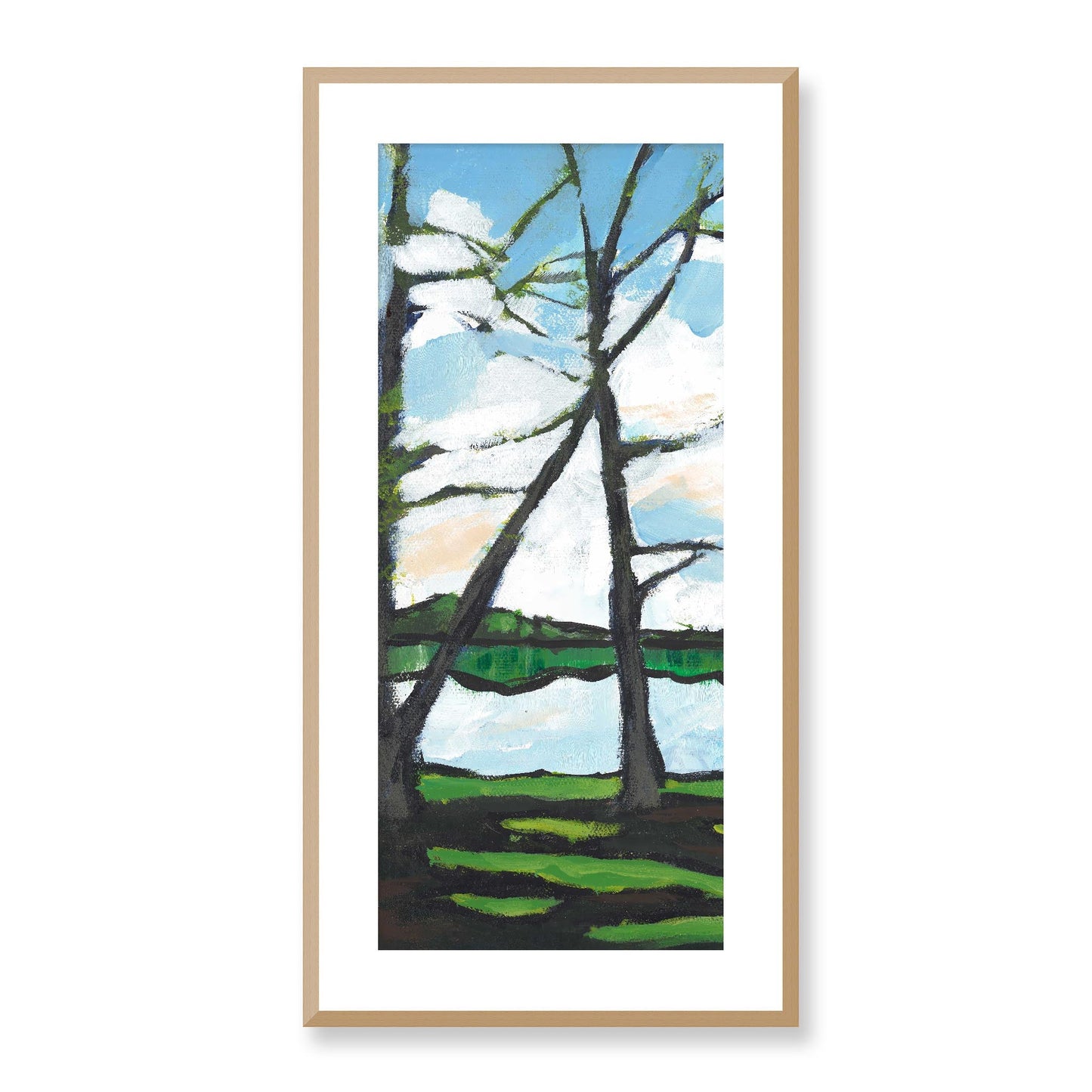 Framed Fine Art Print, White Mat - 16x33 inches | Lakeshore, FP3-1101-L, Prints, Fine art, Natural Frame, 41 x 84 cm ,16 x 33 inches