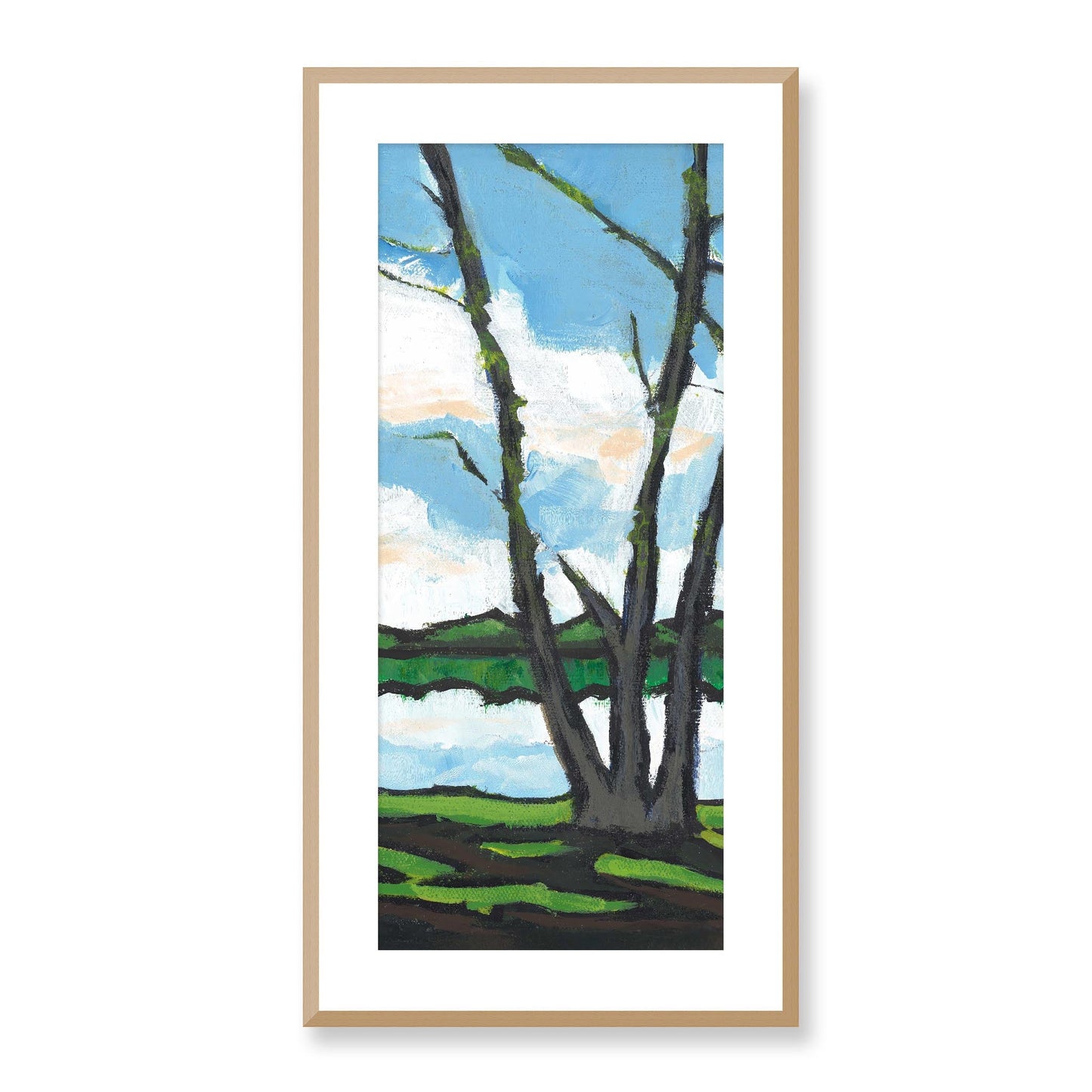 Framed Fine Art Print, White Mat - 16x33 inches | Lakeshore, FP3-1101-R, Prints, Fine art, Natural Frame, 41 x 84 cm ,16 x 33 inches