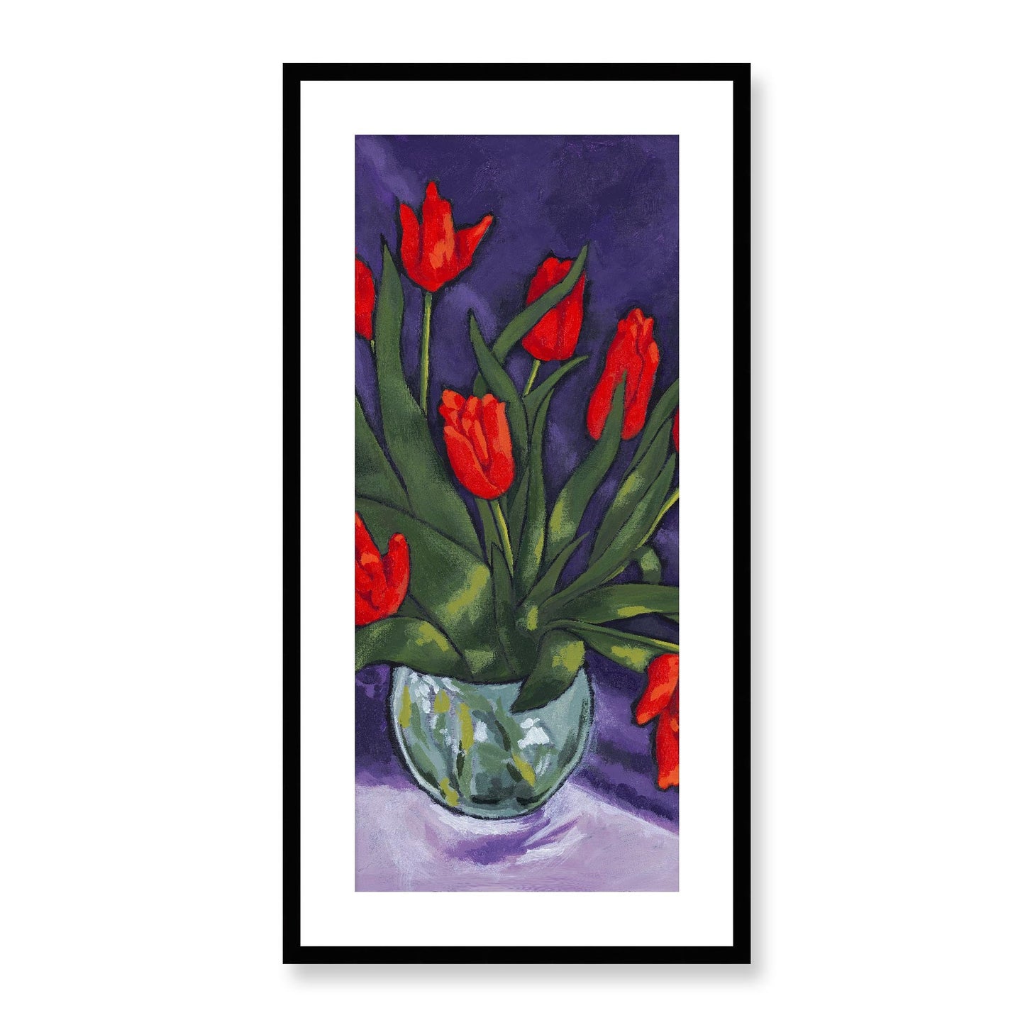 Framed Fine Art Print, White Mat - 16x32 inches | Red Tulips, FPT-1110-1142-001, Prints, Fine art, Black Frame, 41 x 81 cm ,16 x 32 inches