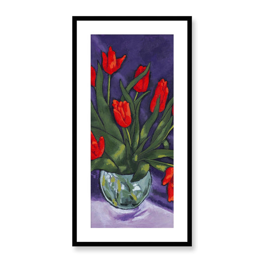 Framed Fine Art Print, White Mat - 16x32 inches | Red Tulips, FPT-1110-1142-001, Prints, Fine art, Black Frame, 41 x 81 cm ,16 x 32 inches