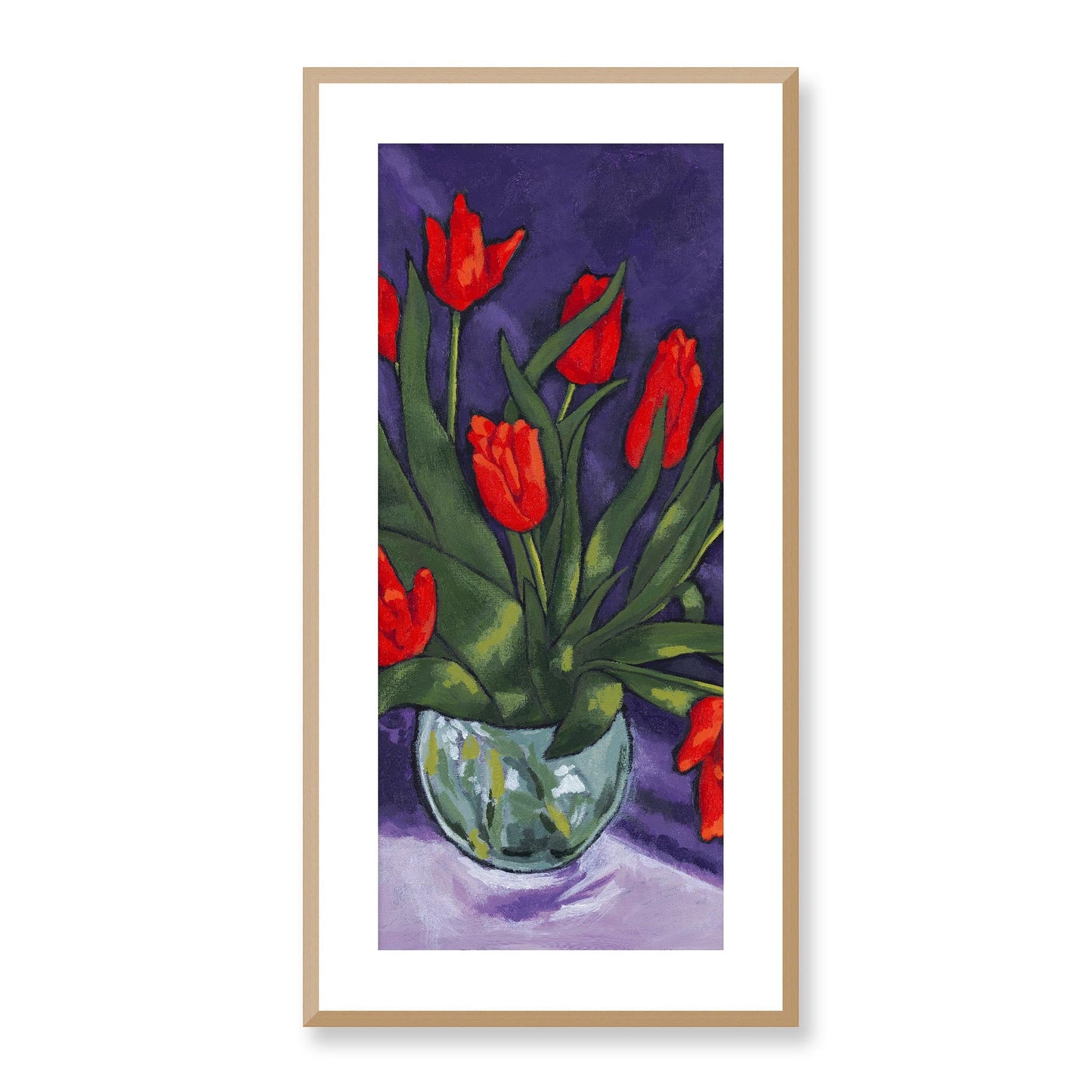 Framed Fine Art Print, White Mat - 16x32 inches | Red Tulips, FPT-1110-1142-001, Prints, Fine art, Natural Frame, 41 x 81 cm ,16 x 32 inches