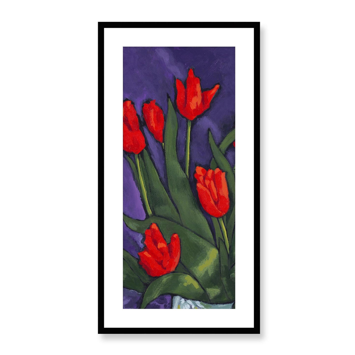 Framed Fine Art Print, White Mat - 16x32 inches | Red Tulips, FPT-1110-1142-002, Prints, Fine art, Black Frame, 41 x 81 cm ,16 x 32 inches