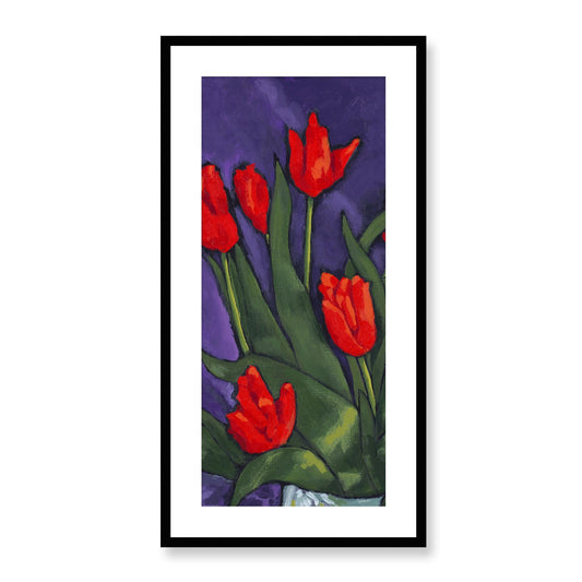Framed Fine Art Print, White Mat - 16x32 inches | Red Tulips, FPT-1110-1142-002, Prints, Fine art, Black Frame, 41 x 81 cm ,16 x 32 inches