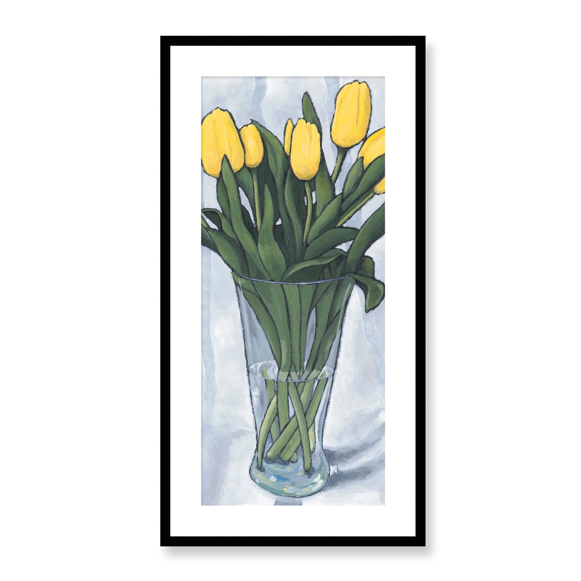 Framed Fine Art Print, White Mat - 16x32 inches | Yellow Tulips, FPT-1120-1143-001, Prints, Fine art, Black Frame, 41 x 81 cm ,16 x 32 inches