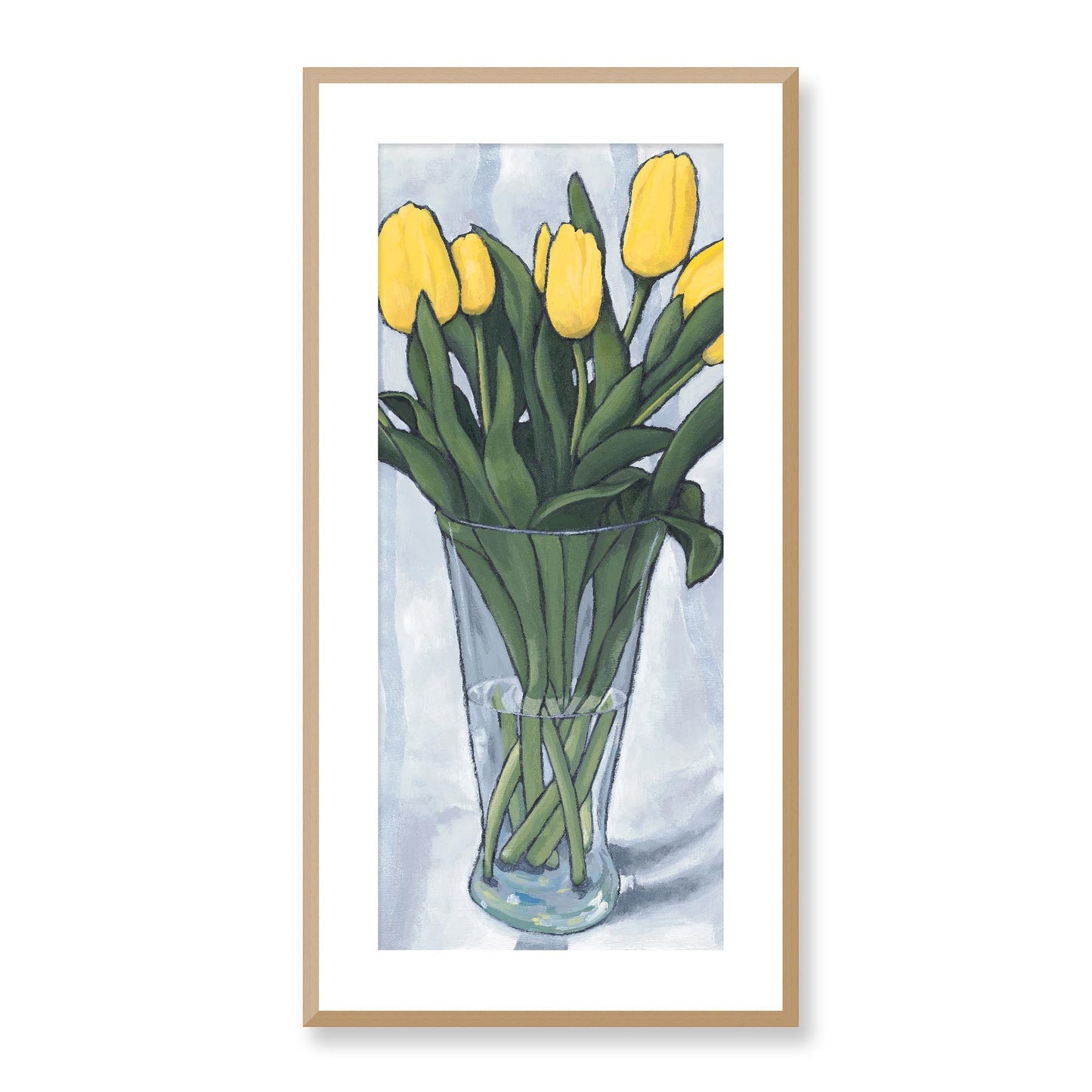 Framed Fine Art Print, White Mat - 16x32 inches | Yellow Tulips, FPT-1120-1143-001, Prints, Fine art, Natural Frame, 41 x 81 cm ,16 x 32 inches