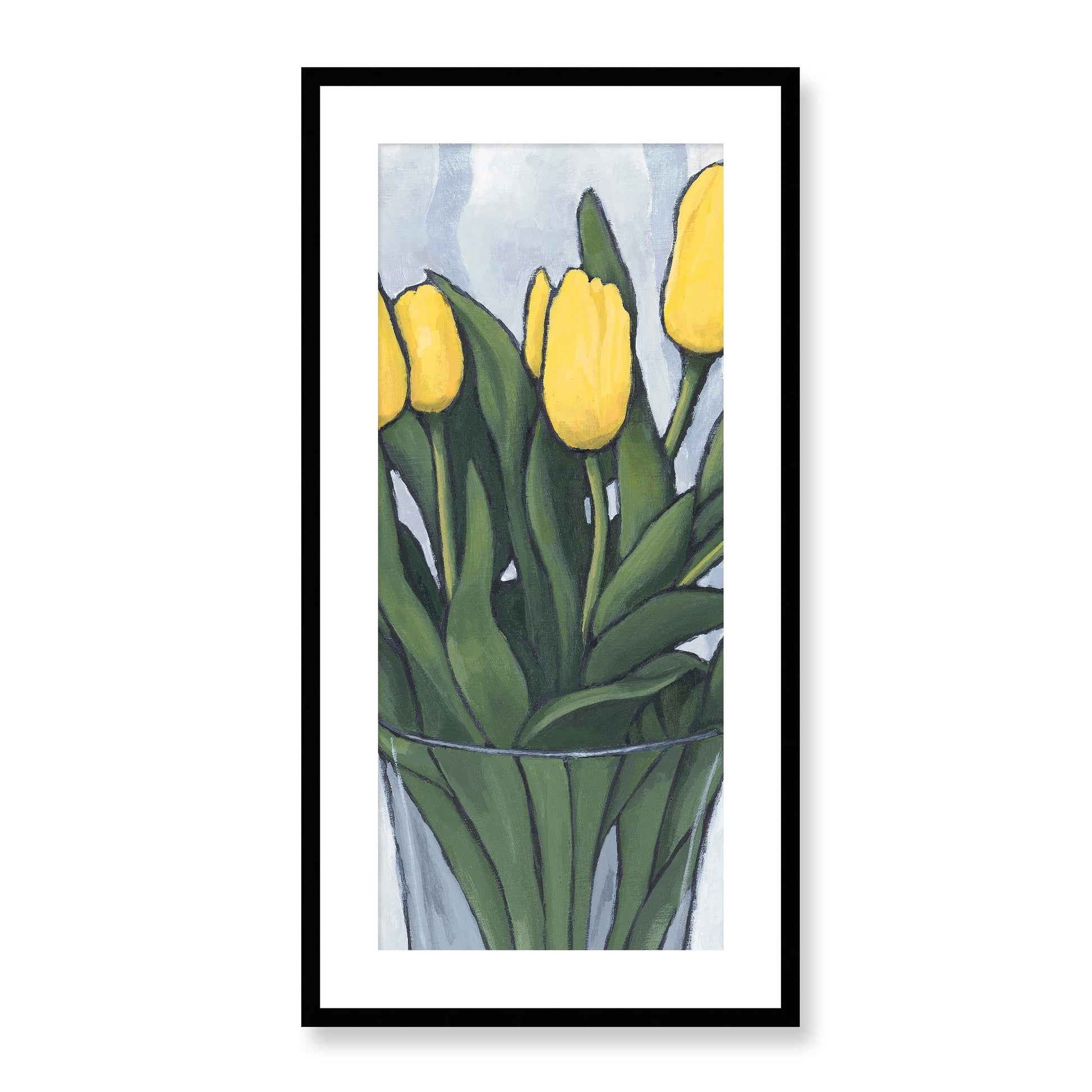Framed Fine Art Print, White Mat - 16x32 inches | Yellow Tulips, FPT-1120-1143-002, Prints, Fine art, Black Frame, 41 x 81 cm ,16 x 32 inches