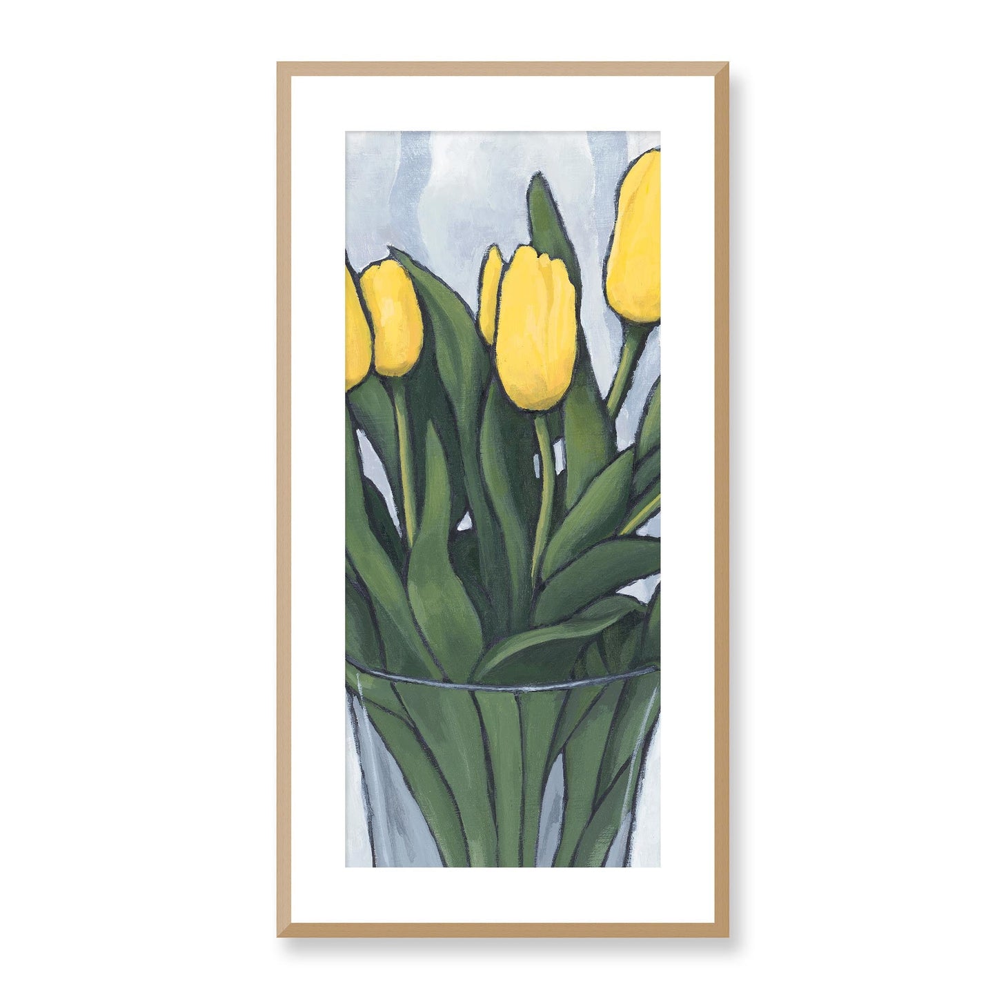 Framed Fine Art Print, White Mat - 16x32 inches | Yellow Tulips, FPT-1120-1143-002, Prints, Fine art, Natural Frame, 41 x 81 cm ,16 x 32 inches