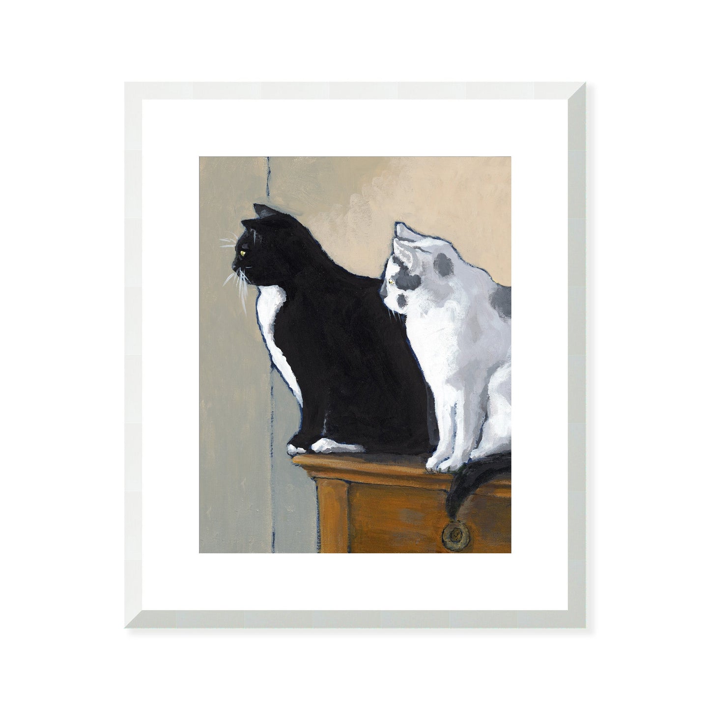 Framed & Mounted Fine Art Print, White Mat - 15x18 inches | Black Cat White Cat in Acrylic, FPV-1000-1122, Prints, Fine art, White Frame, 38 x 46 cm ,15 x 18 inches