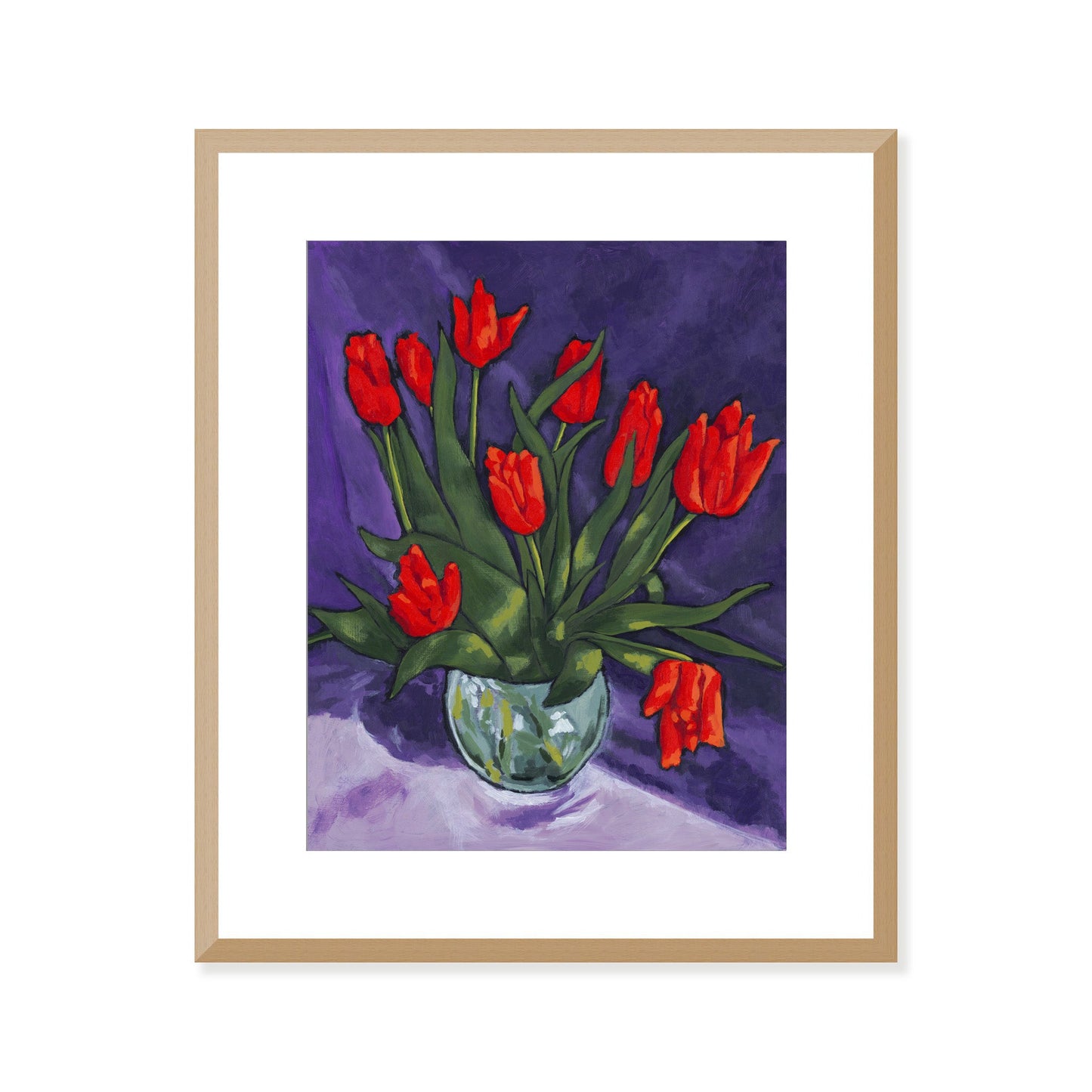 Framed Fine Art Print, White Mat - 15x18 inches | Red Tulips in Acrylic, FPV-1111-001, Prints, Fine art, Natural Frame, 38 x 46 cm ,15 x 18 inches
