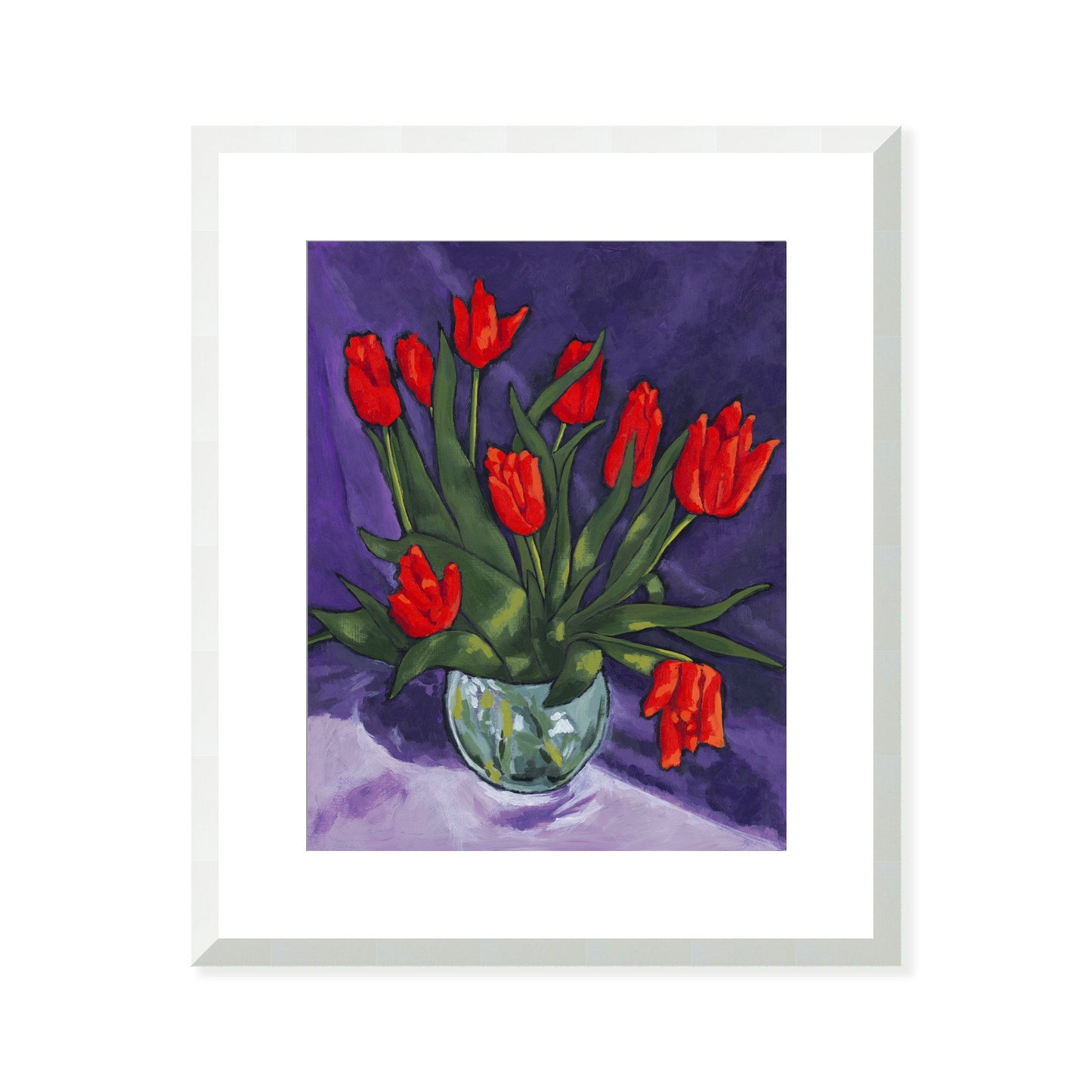 Framed Fine Art Print, White Mat - 15x18 inches | Red Tulips in Acrylic, FPV-1111-001, Prints, Fine art, White Frame, 38 x 46 cm ,15 x 18 inches