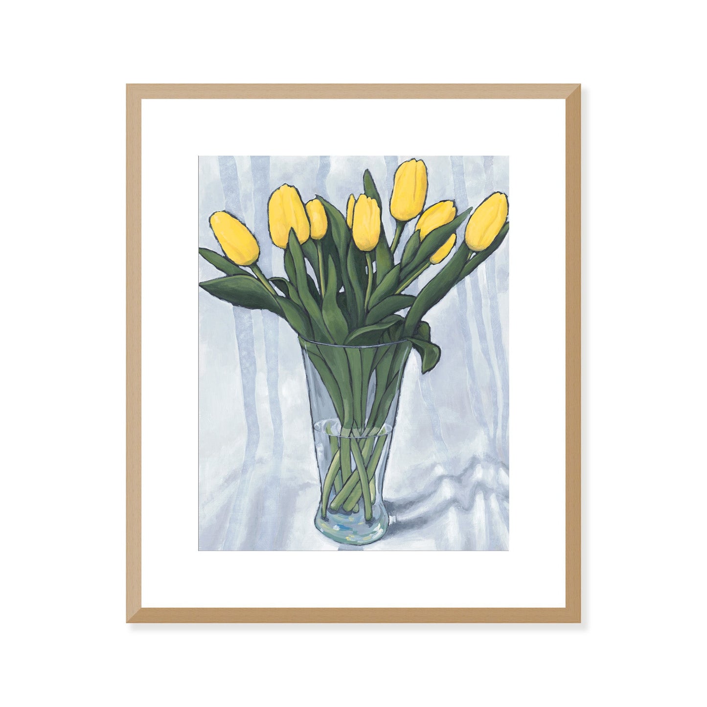 Framed Fine Art Print, White Mat - 15x18 inches | Yellow Tulips in Acrylic, FPV-1120-001, Prints, Fine art, Natural Frame, 38 x 46 cm ,15 x 18 inches