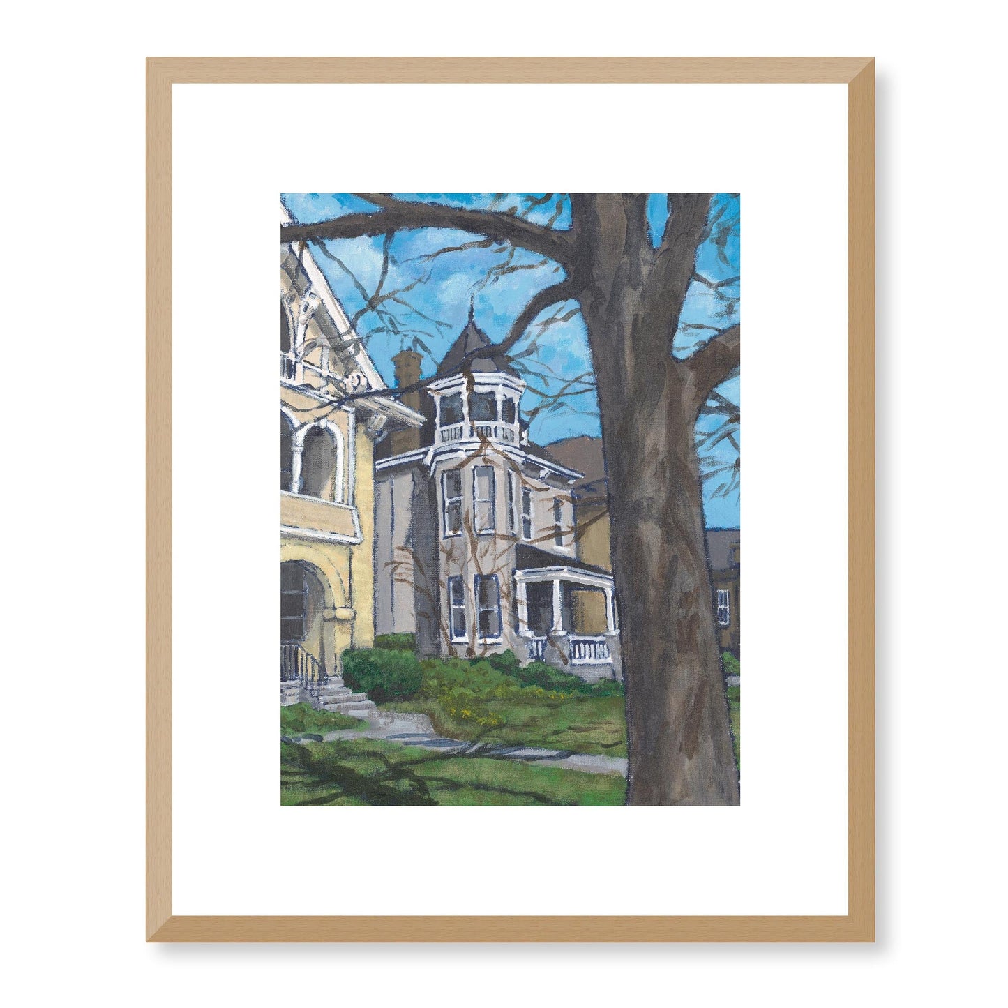 Framed Fine Art Print, White Mat - 13x16 16x20 22x28 28x36 inches | Historic Home in Acrylic, FPV-1000-1139, Prints, Fine art, Natural Frame, 33 x 41 cm ,13 x 16 inches