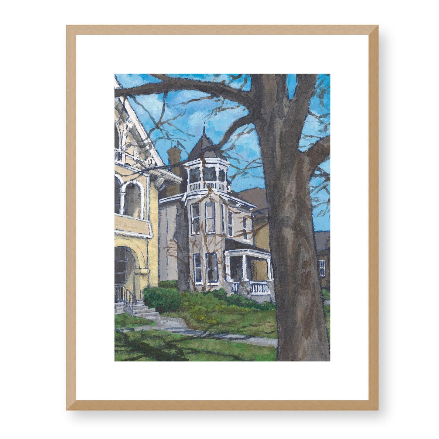 Framed Fine Art Print, White Mat - 13x16 16x20 22x28 28x36 inches | Historic Home in Acrylic, FPV-1000-1139, Prints, Fine art, Natural Frame, 41 x 51 cm ,16 x 20 inches