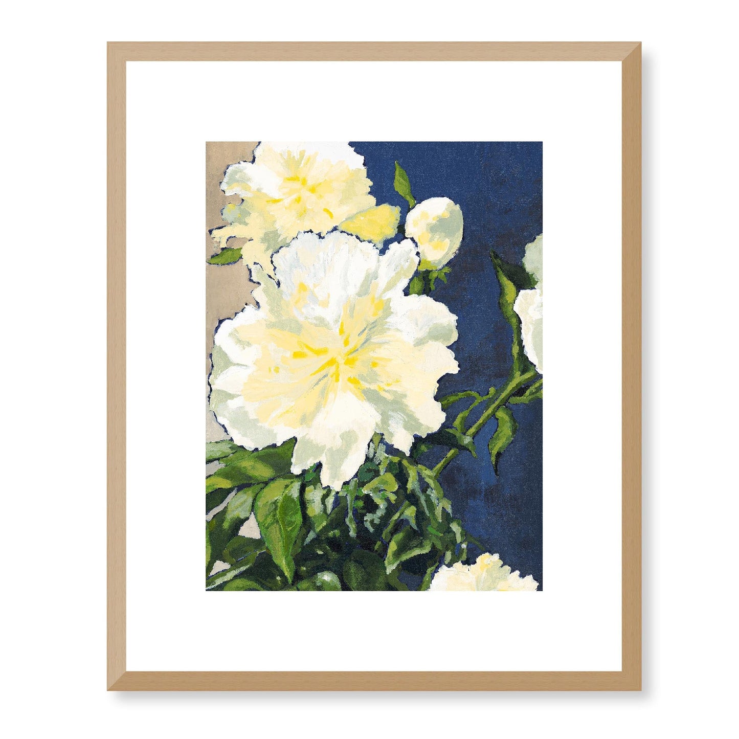 Framed Fine Art Print, White Mat - 13x16 16x20 22x28 28x36 inches | White Peonies in Acrylic, FPV-1050-001, Prints, Fine art, Natural Frame, 33 x 41 cm ,13 x 16 inches