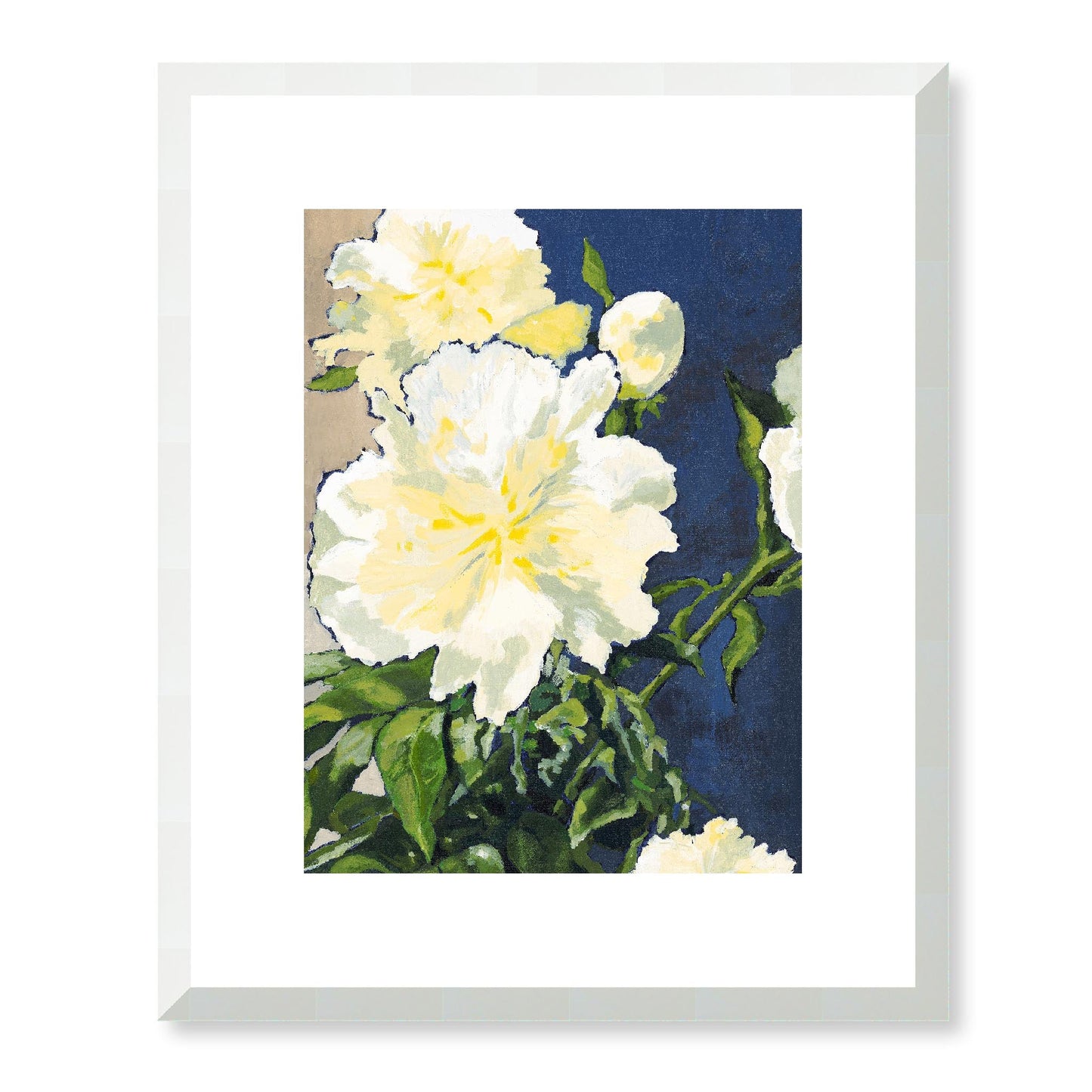 Framed Fine Art Print, White Mat - 13x16 16x20 22x28 28x36 inches | White Peonies in Acrylic, FPV-1050-001, Prints, Fine art, White Frame, 33 x 41 cm ,13 x 16 inches