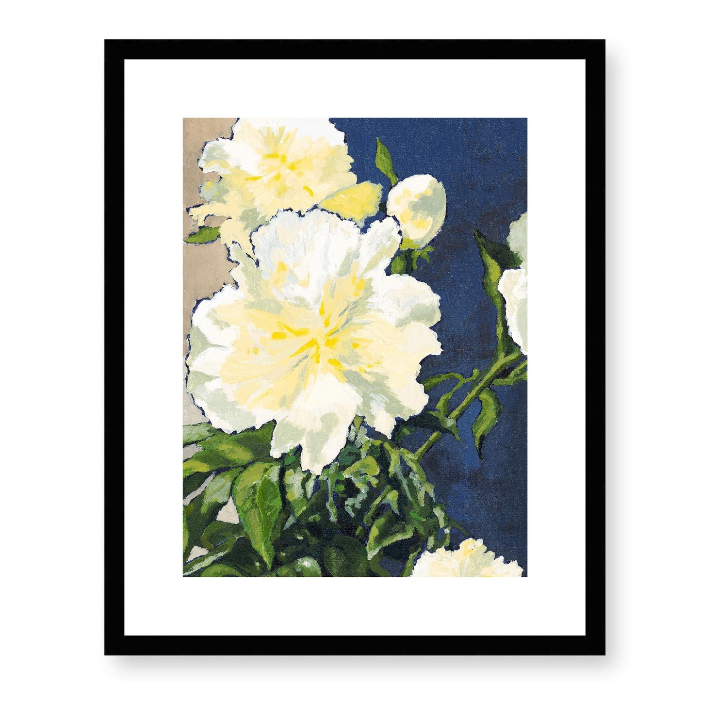 Framed Fine Art Print, White Mat - 13x16 16x20 22x28 28x36 inches | White Peonies in Acrylic, FPV-1050-001, Prints, Fine art, Black Frame, 41 x 51 cm ,16 x 20 inches
