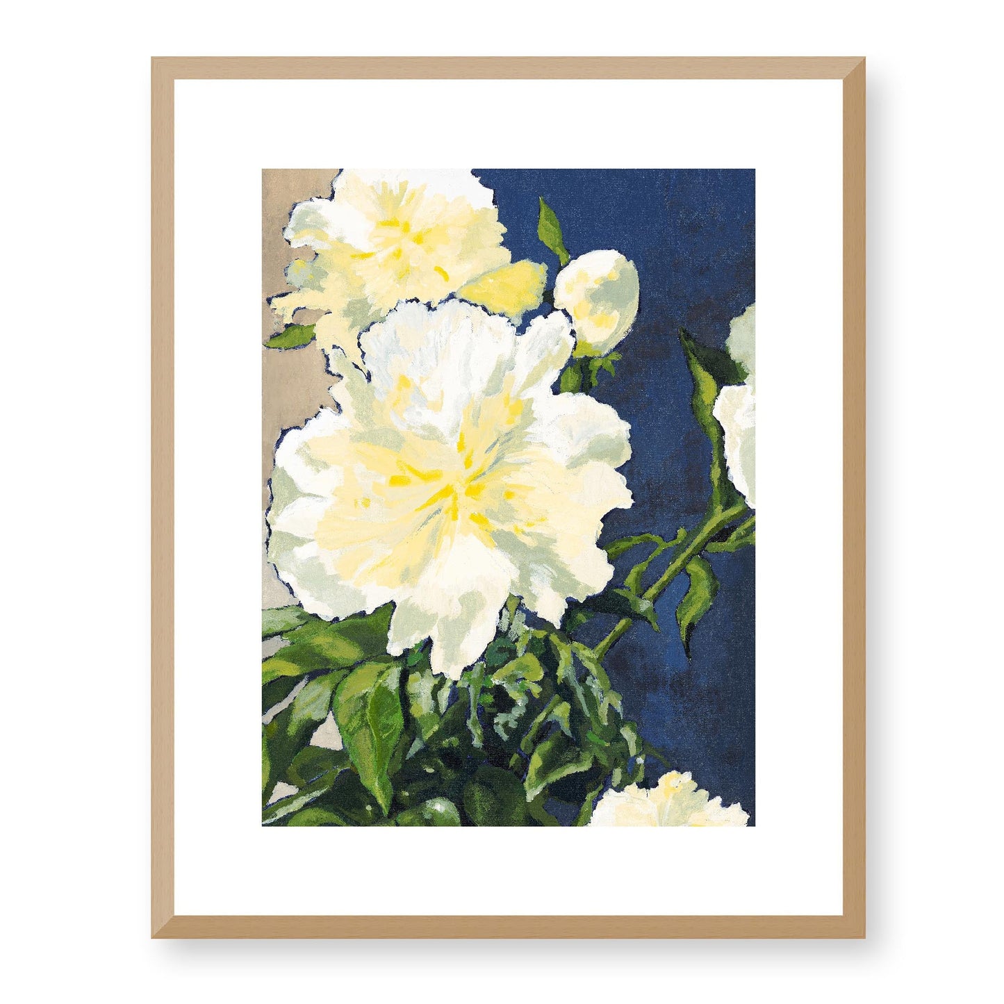 Framed Fine Art Print, White Mat - 13x16 16x20 22x28 28x36 inches | White Peonies in Acrylic, FPV-1050-001, Prints, Fine art, Natural Frame, 41 x 51 cm ,16 x 20 inches