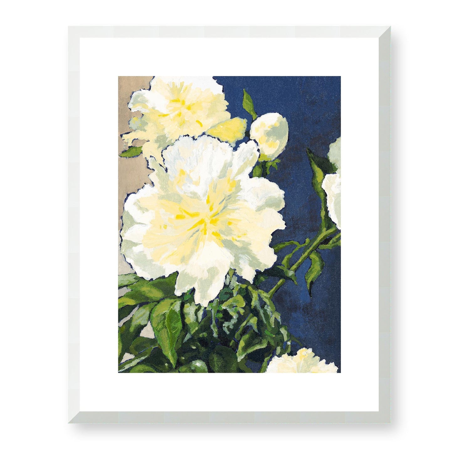 Framed Fine Art Print, White Mat - 13x16 16x20 22x28 28x36 inches | White Peonies in Acrylic, FPV-1050-001, Prints, Fine art, White Frame, 41 x 51 cm ,16 x 20 inches