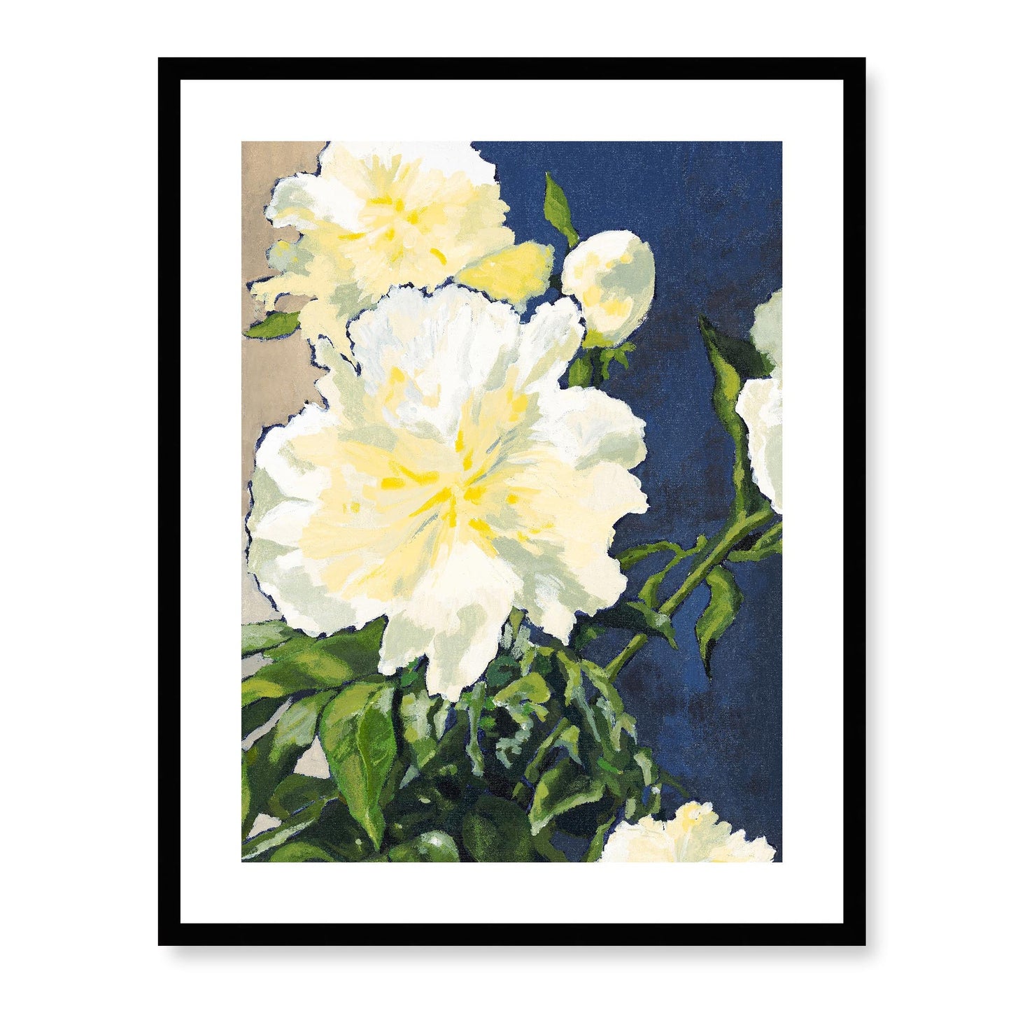 Framed Fine Art Print, White Mat - 13x16 16x20 22x28 28x36 inches | White Peonies in Acrylic, FPV-1050-001, Prints, Fine art, Black Frame, 56 x 71 cm ,22 x 28 inches