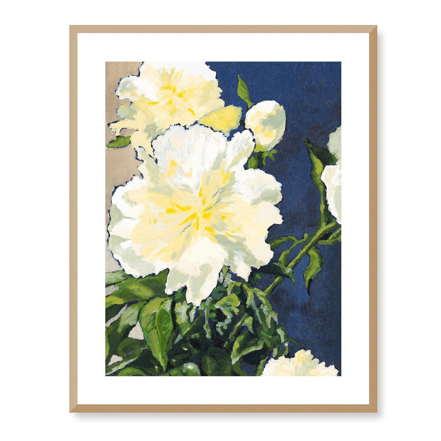Framed Fine Art Print, White Mat - 13x16 16x20 22x28 28x36 inches | White Peonies in Acrylic, FPV-1050-001, Prints, Fine art, Natural Frame, 56 x 71 cm ,22 x 28 inches