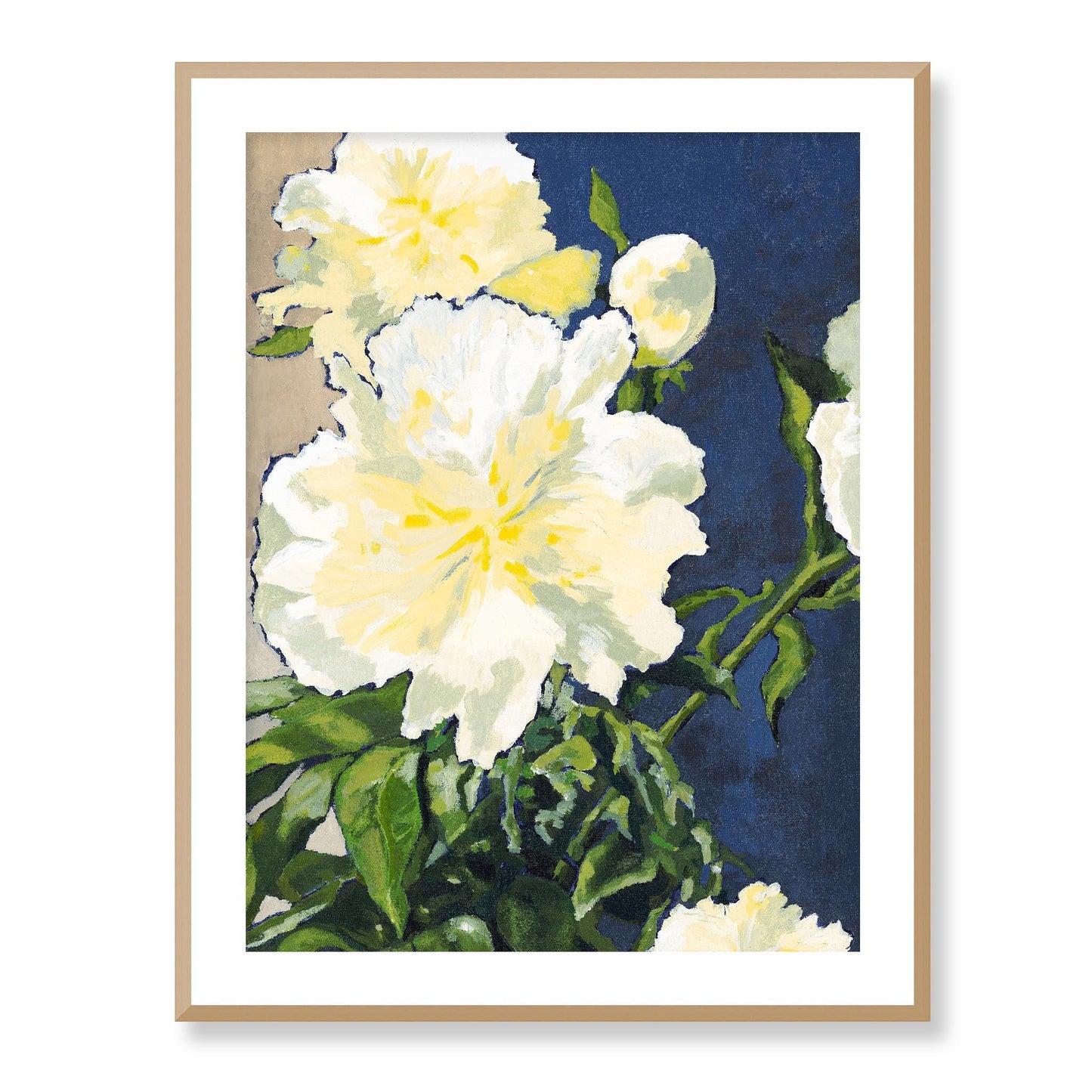 Framed Fine Art Print, White Mat - 13x16 16x20 22x28 28x36 inches | White Peonies in Acrylic, FPV-1050-001, Prints, Fine art, Natural Frame, 71 x 91 cm ,28 x 36 inches
