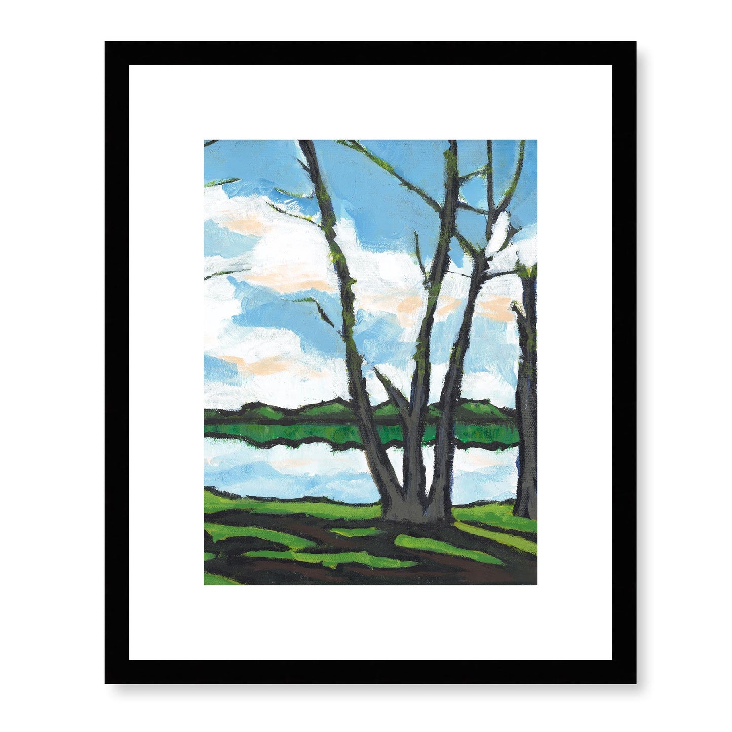 Framed Fine Art Print, White Mat - 13x16 16x20 22x28 28x36 inches | Lakeshore in Acrylic, FPV-1101-001, Prints, Fine art, Black Frame, 33 x 41 cm ,13 x 16 inches