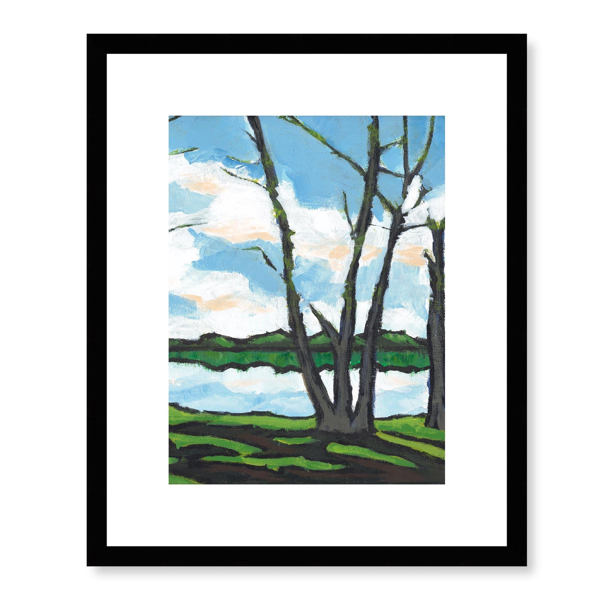 Framed Fine Art Print, White Mat - 13x16 16x20 22x28 28x36 inches | Lakeshore in Acrylic, FPV-1101-001, Prints, Fine art, Black Frame, 33 x 41 cm ,13 x 16 inches
