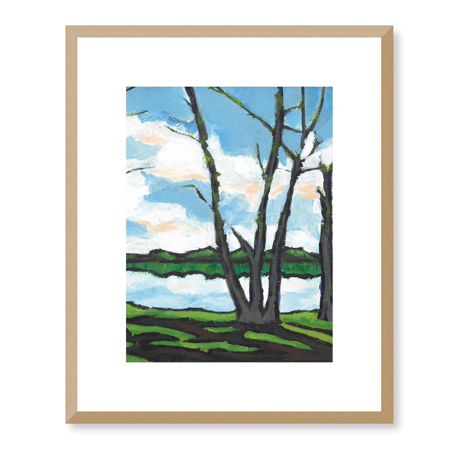 Framed Fine Art Print, White Mat - 13x16 16x20 22x28 28x36 inches | Lakeshore in Acrylic, FPV-1101-001, Prints, Fine art, Natural Frame, 33 x 41 cm ,13 x 16 inches