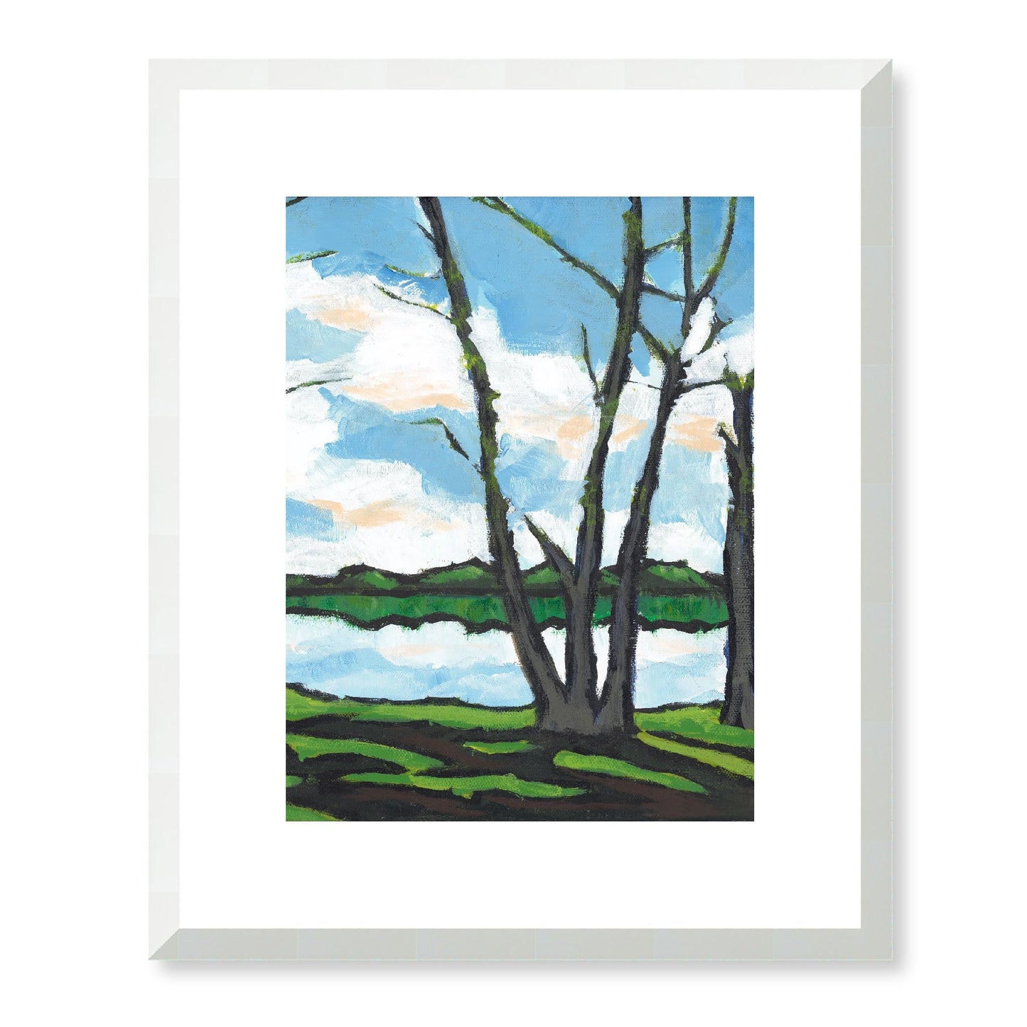 Framed Fine Art Print, White Mat - 13x16 16x20 22x28 28x36 inches | Lakeshore in Acrylic, FPV-1101-001, Prints, Fine art, White Frame, 33 x 41 cm ,13 x 16 inches