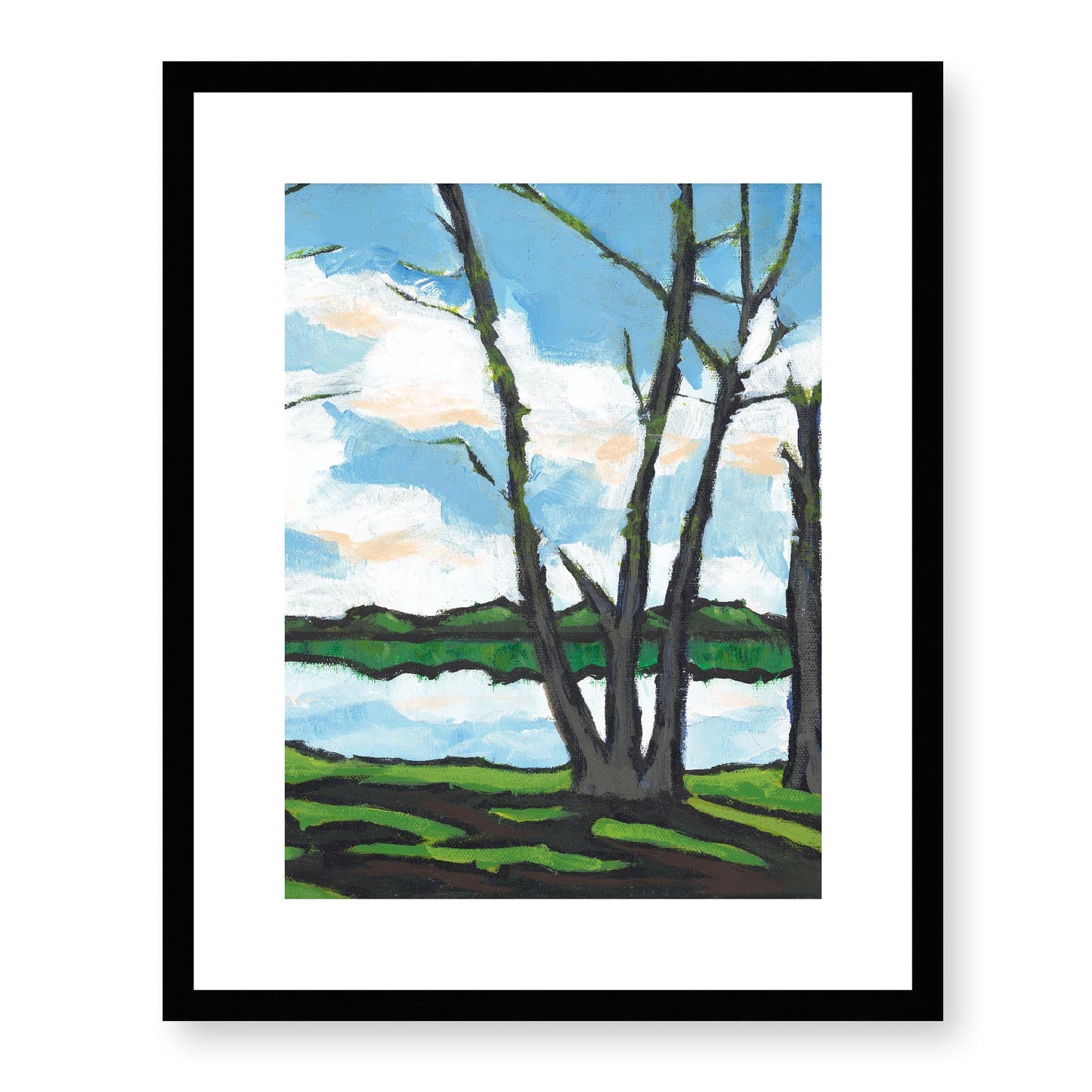 Framed Fine Art Print, White Mat - 13x16 16x20 22x28 28x36 inches | Lakeshore in Acrylic, FPV-1101-001, Prints, Fine art, Black Frame, 41 x 51 cm ,16 x 20 inches