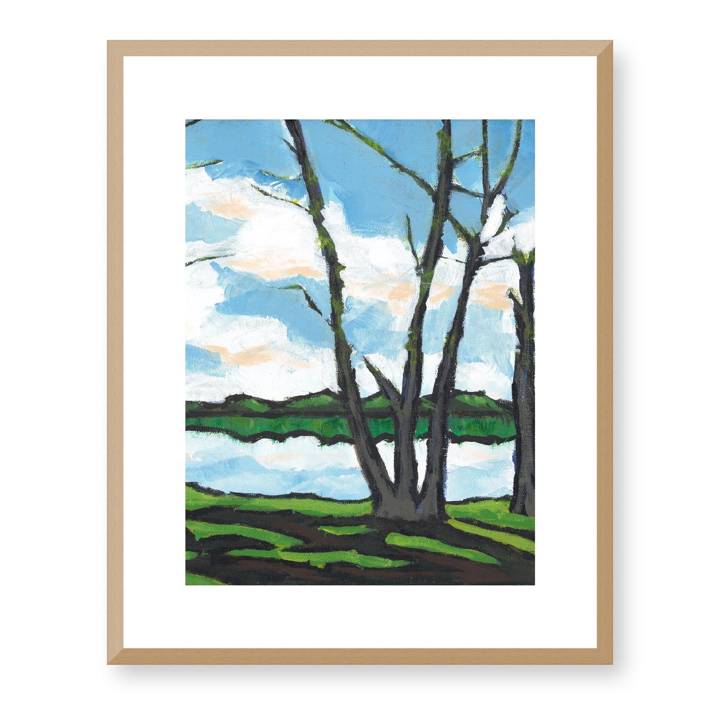 Framed Fine Art Print, White Mat - 13x16 16x20 22x28 28x36 inches | Lakeshore in Acrylic, FPV-1101-001, Prints, Fine art, Natural Frame, 41 x 51 cm ,16 x 20 inches