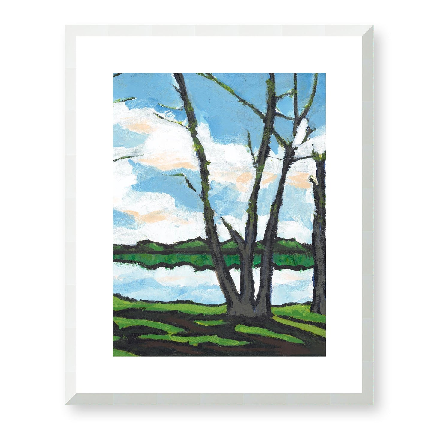 Framed Fine Art Print, White Mat - 13x16 16x20 22x28 28x36 inches | Lakeshore in Acrylic, FPV-1101-001, Prints, Fine art, White Frame, 41 x 51 cm ,16 x 20 inches